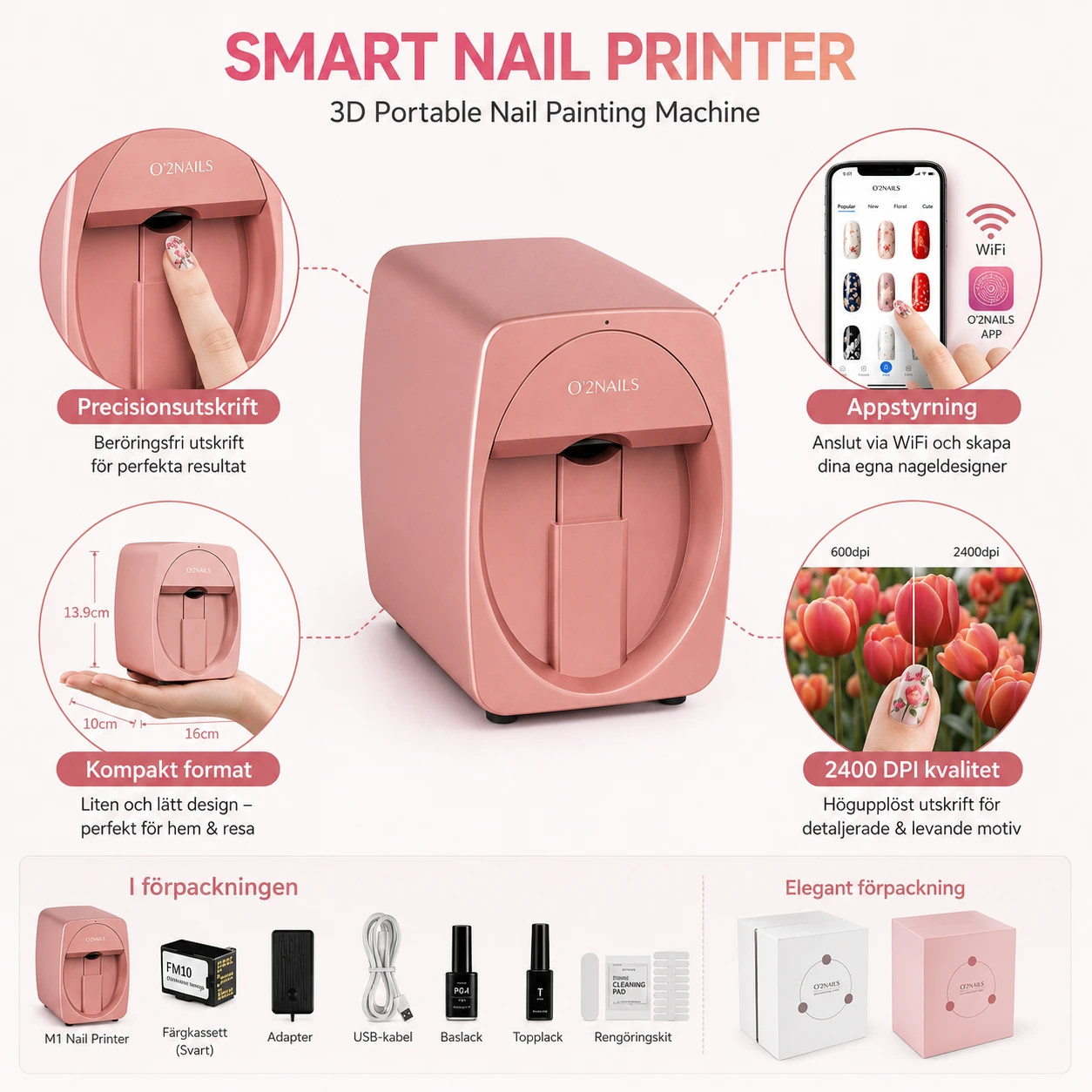 Smart nagelskrivare 3D bärbar med WiFi och DIY-funktion