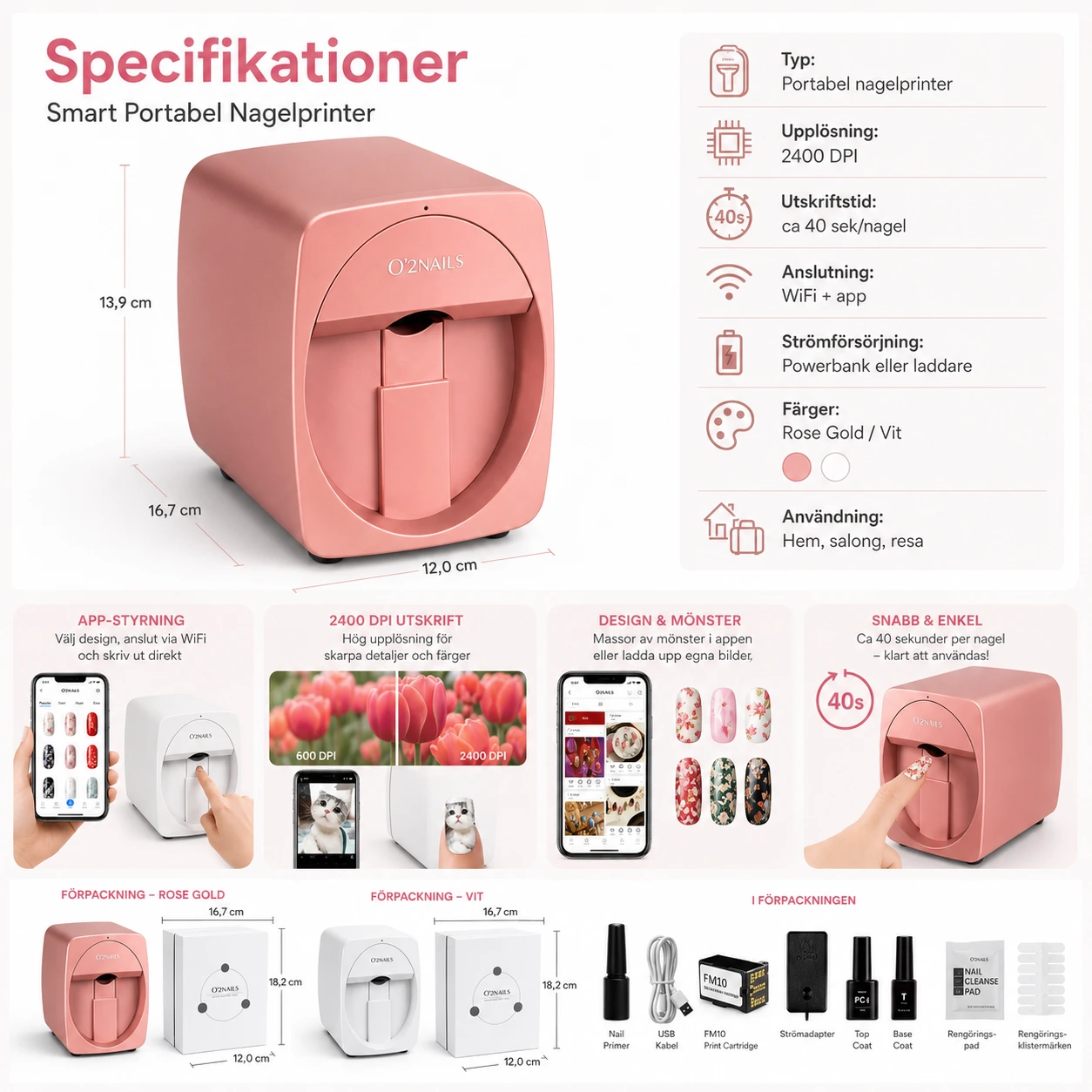Smart nagelskrivare 3D bärbar med WiFi och DIY-funktion