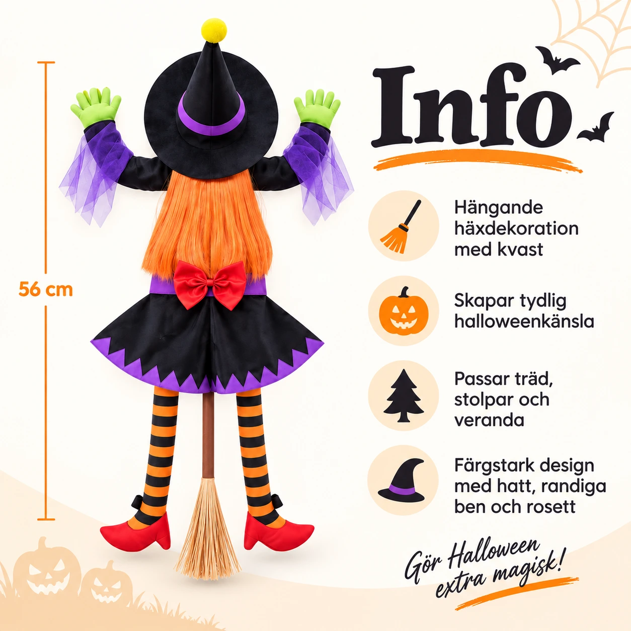 Riippuva Halloween-noitakoriste – 56 tuumaa