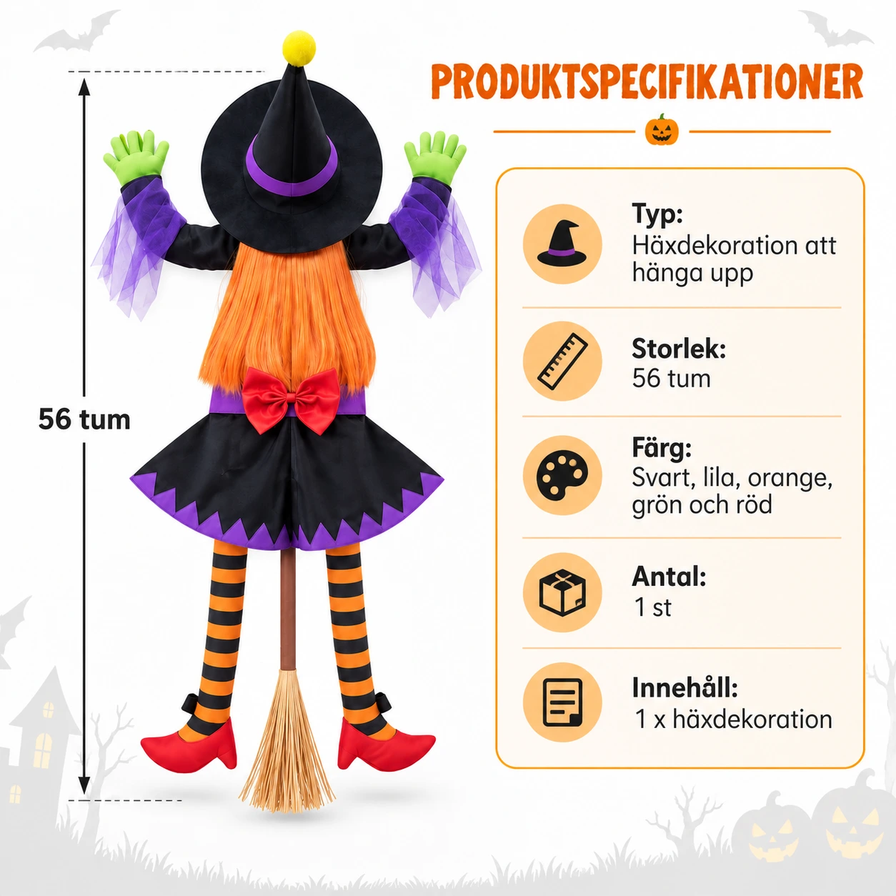 Riippuva Halloween-noitakoriste – 56 tuumaa