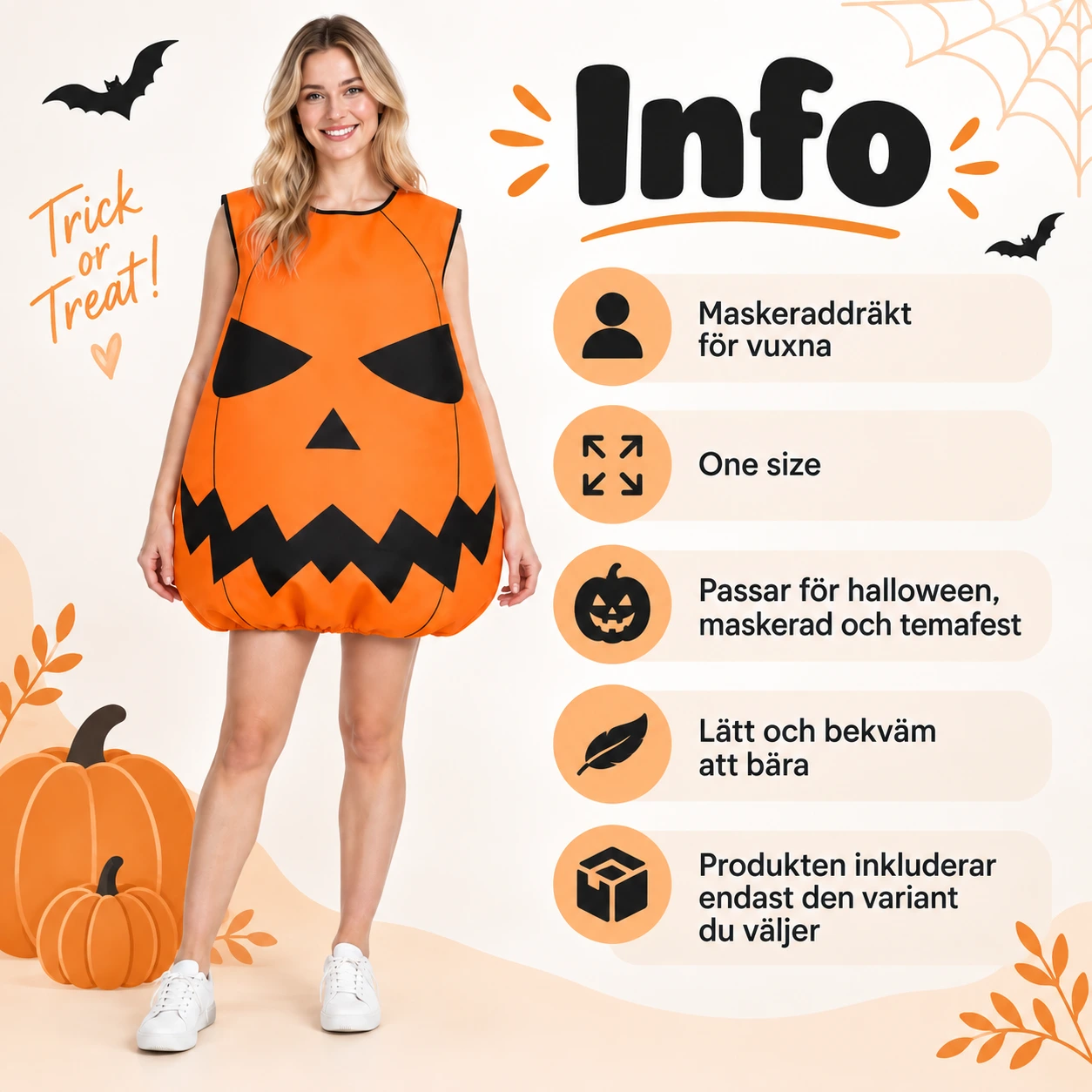 Maskeraddräkt vuxen med pumpamotiv ärmlös