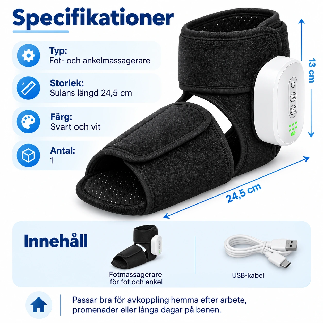 Fotmassagerare för fot och ankel med värme