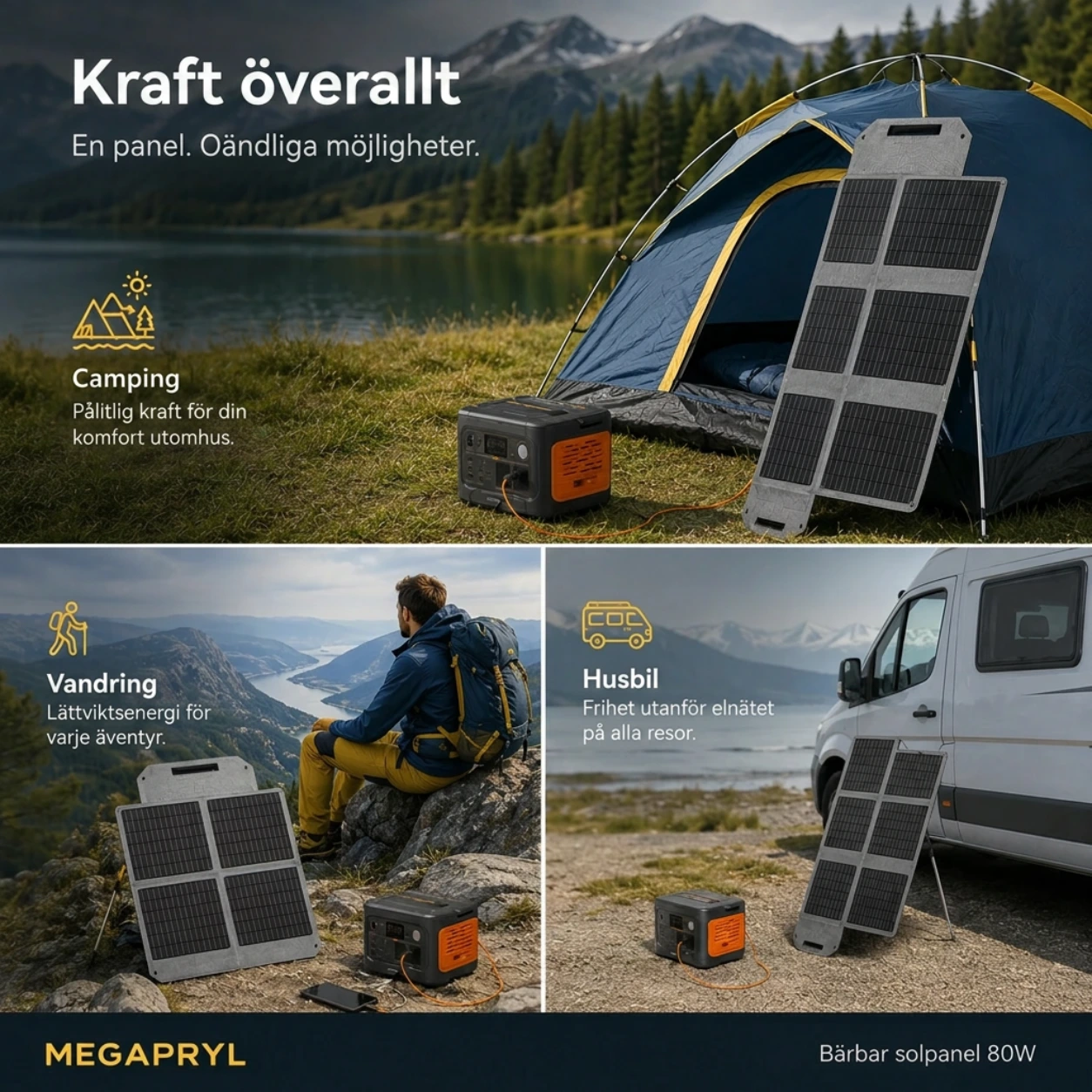 Solpanel 80W Hopfällbar med USB-C och DC-Portar