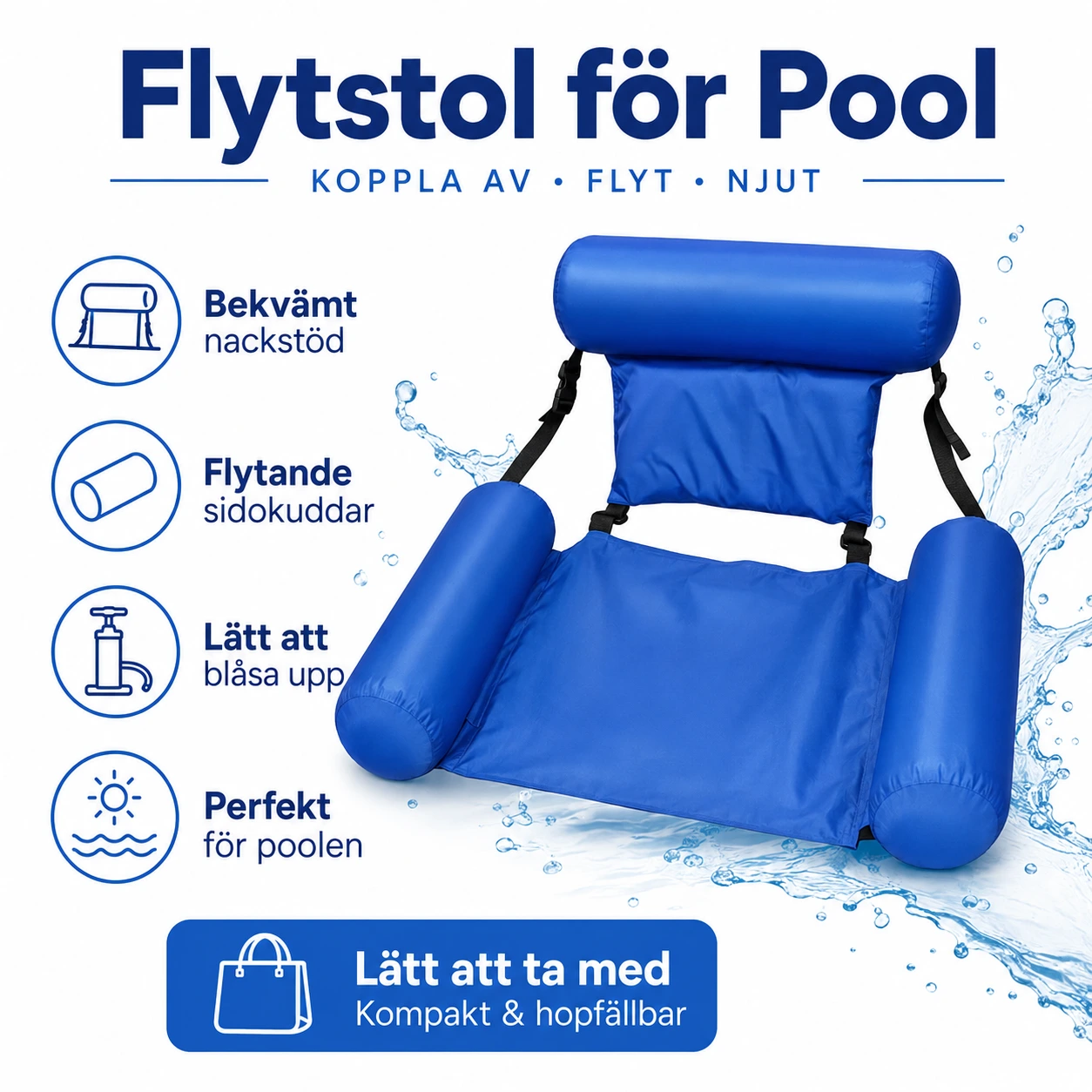 Flytstol för Pool Uppblåsbar med Nackstöd