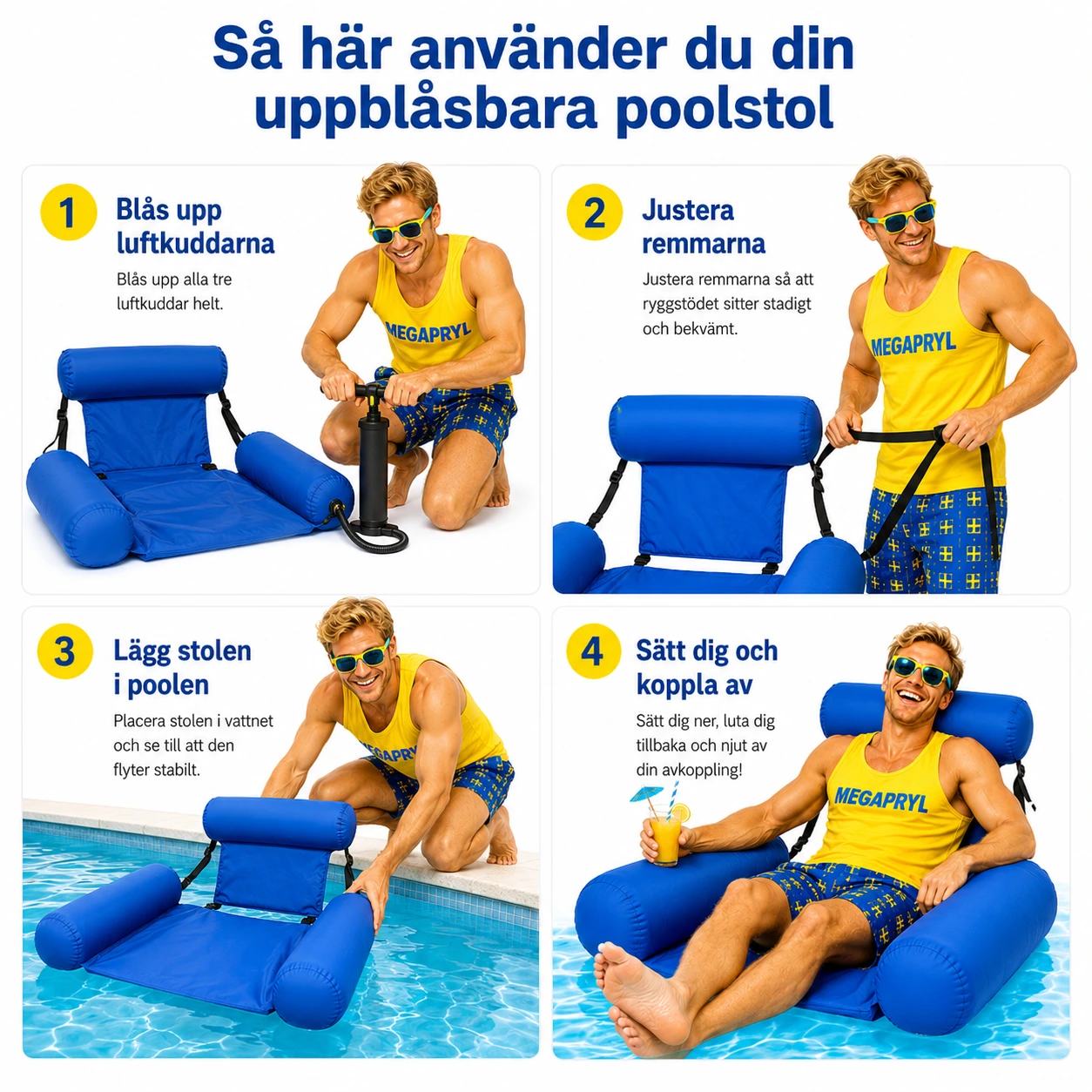 Flytstol för Pool Uppblåsbar med Nackstöd