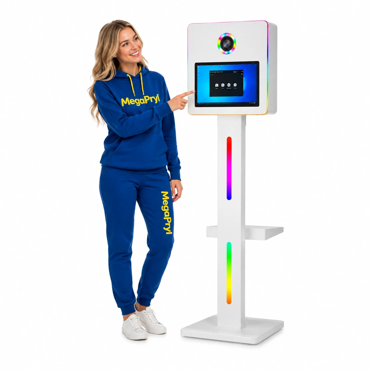 Fotobås på stativ med 15,6-tums skärm och RGB-belysning