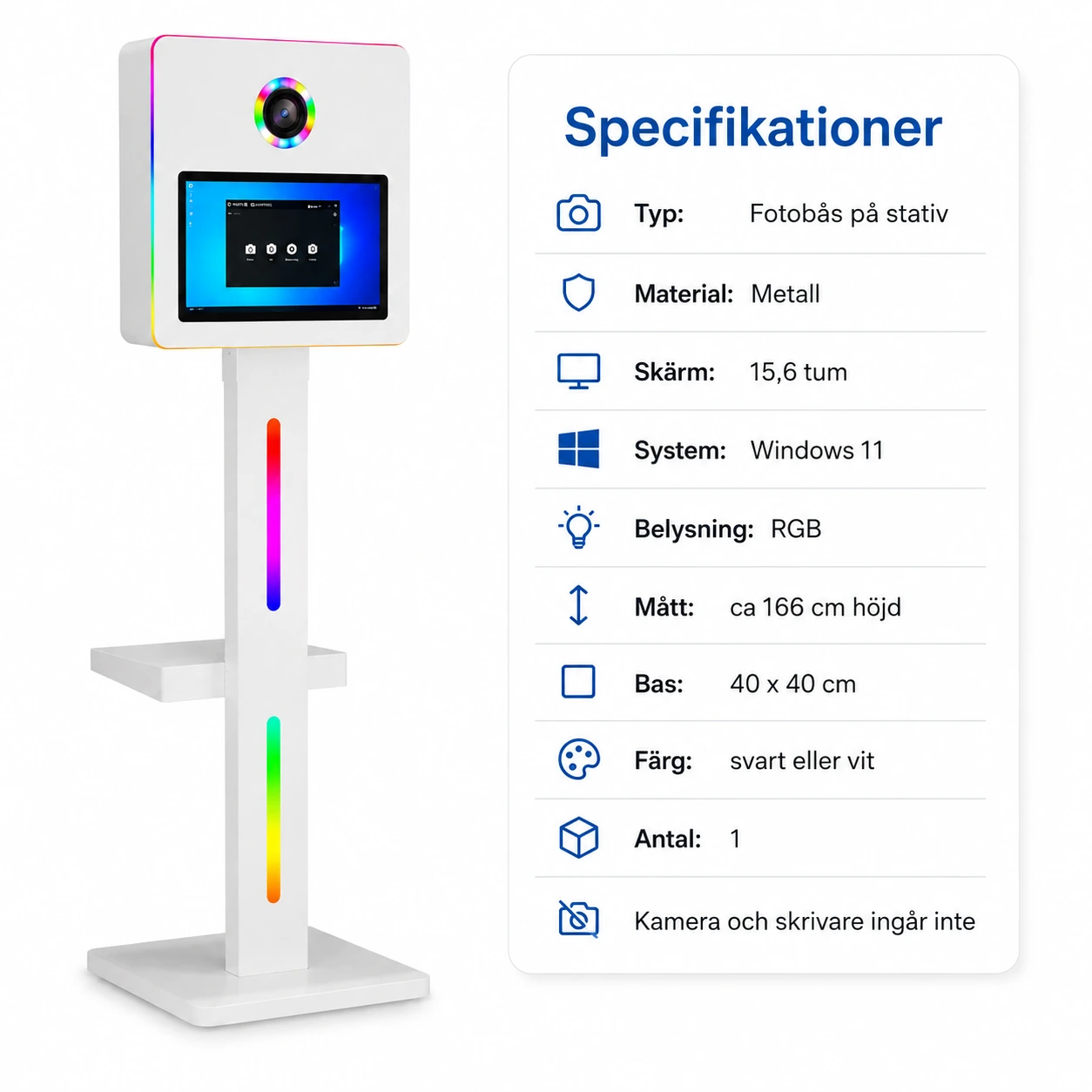 Fotobås på stativ med 15,6-tums skärm och RGB-belysning