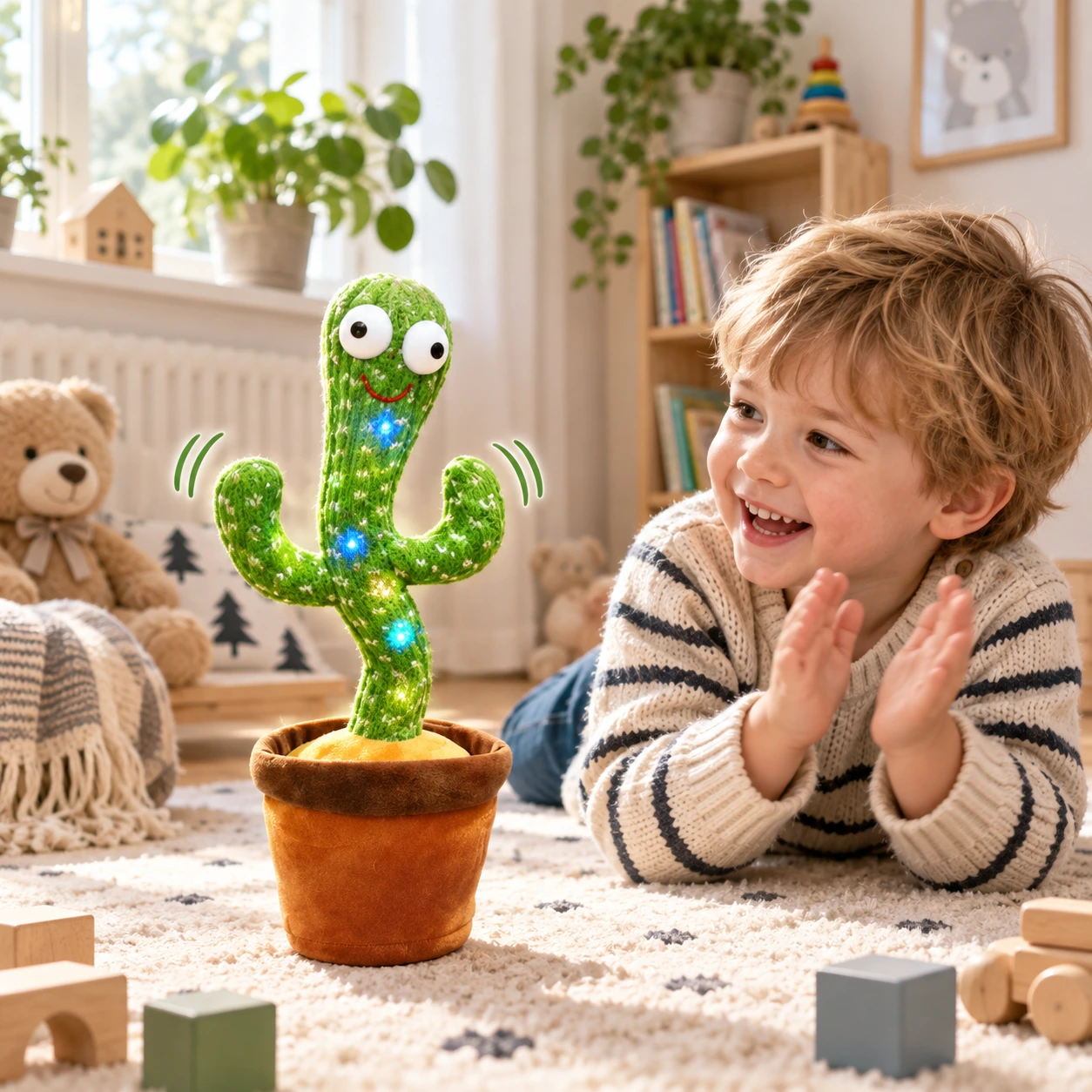 Tanssiva kaktuslelu valoilla ja puheen toistolla