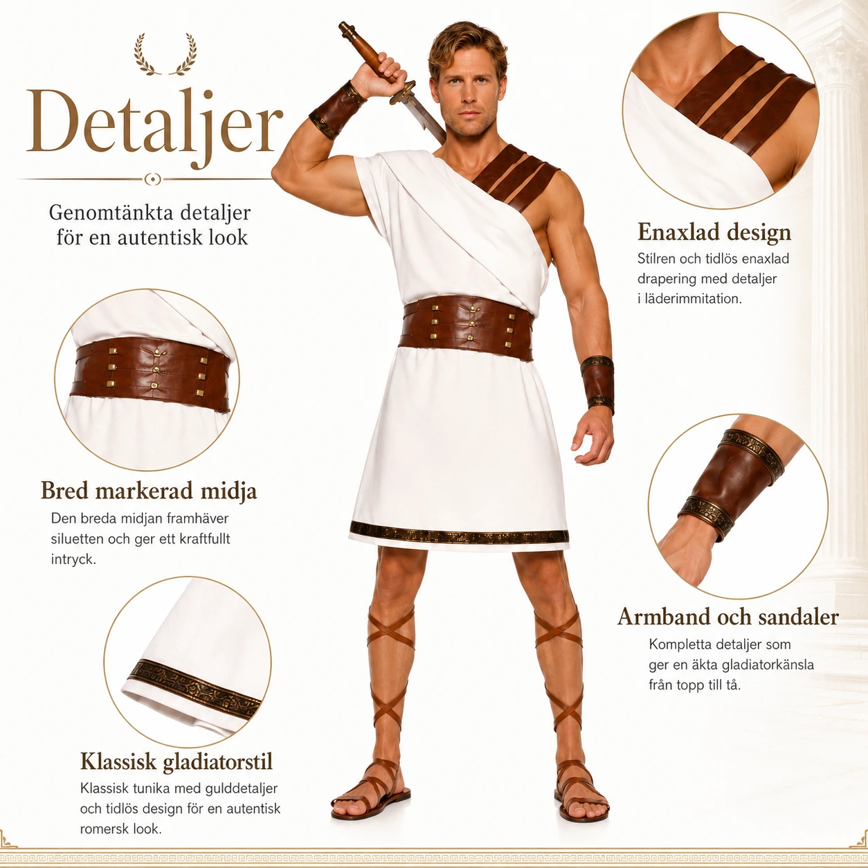 Gladiatordräkt för maskerad och cosplay