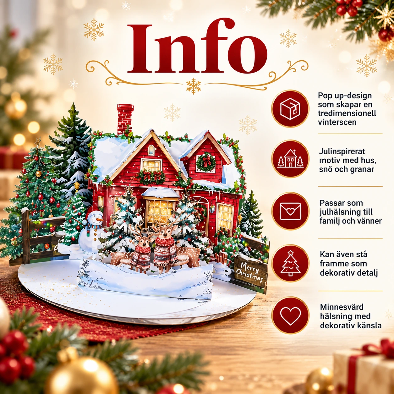 Pop up-julkort med vinterhusmotiv