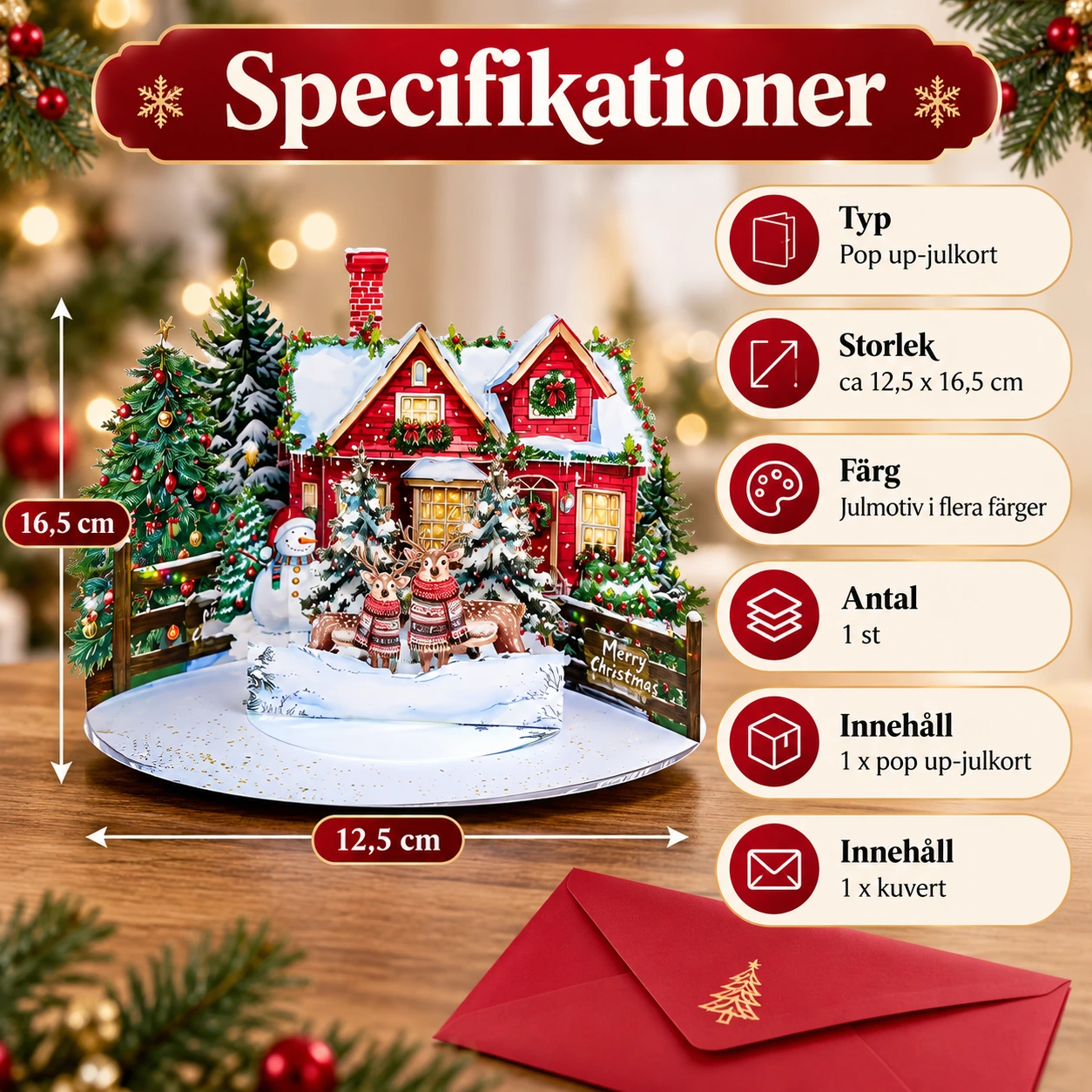 Pop up-julkort med vinterhusmotiv