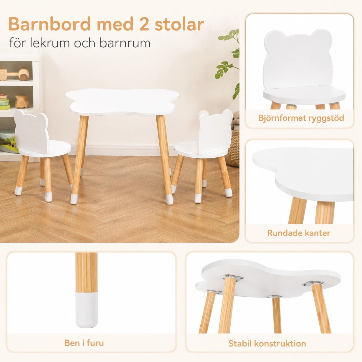 Barnbord med 2 stolar för lekrum och barnrum