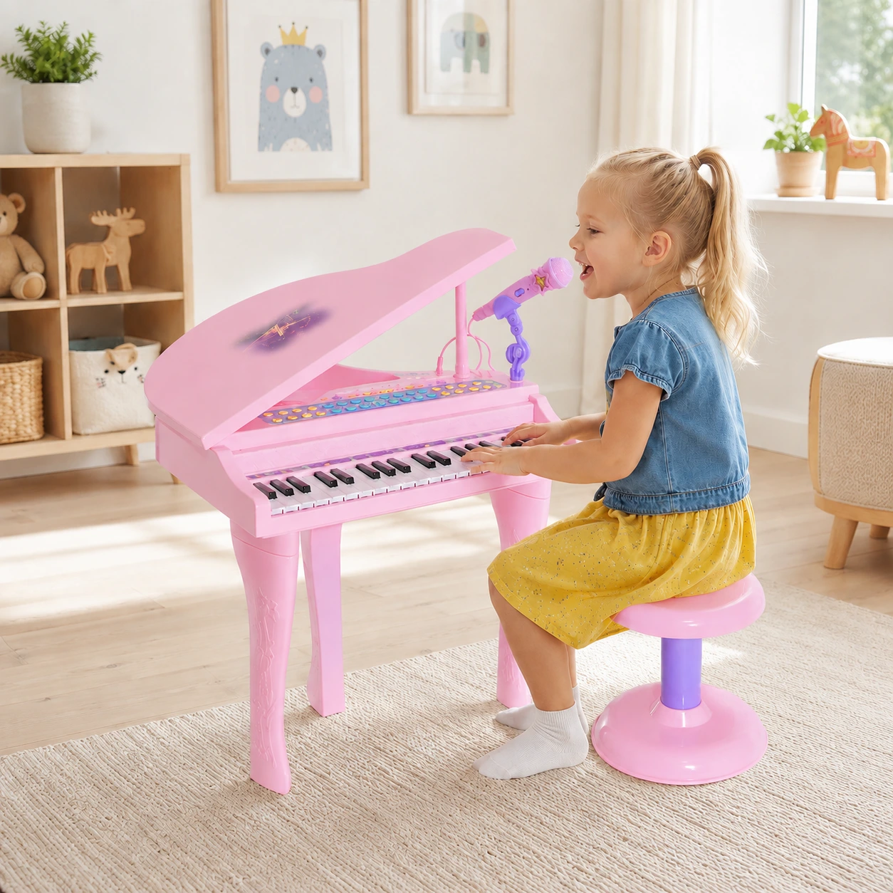 Barnpiano med mikrofon och pall, 37 tangenter