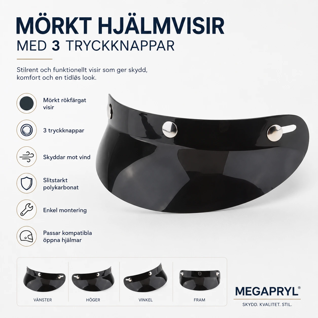 Mörkt Hjälmvisir med 3 Tryckknappar