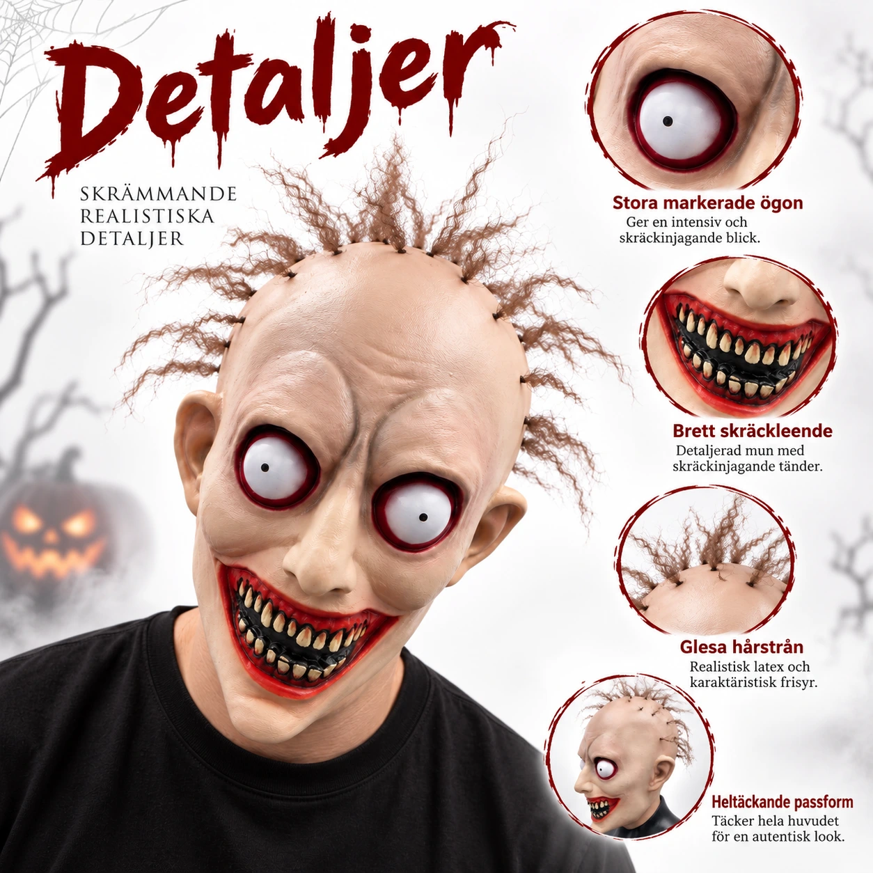 Mask zombie vuxen i latex, heltäckande