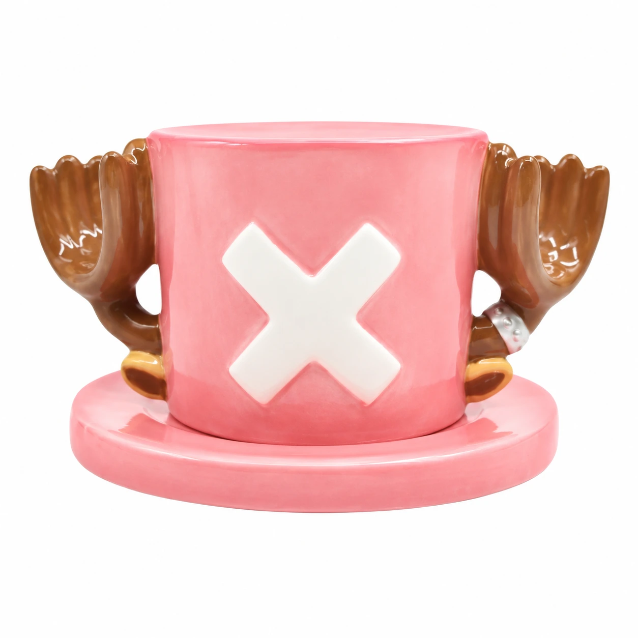 Rosa Mössa Keramikmugg med Horn och Fat