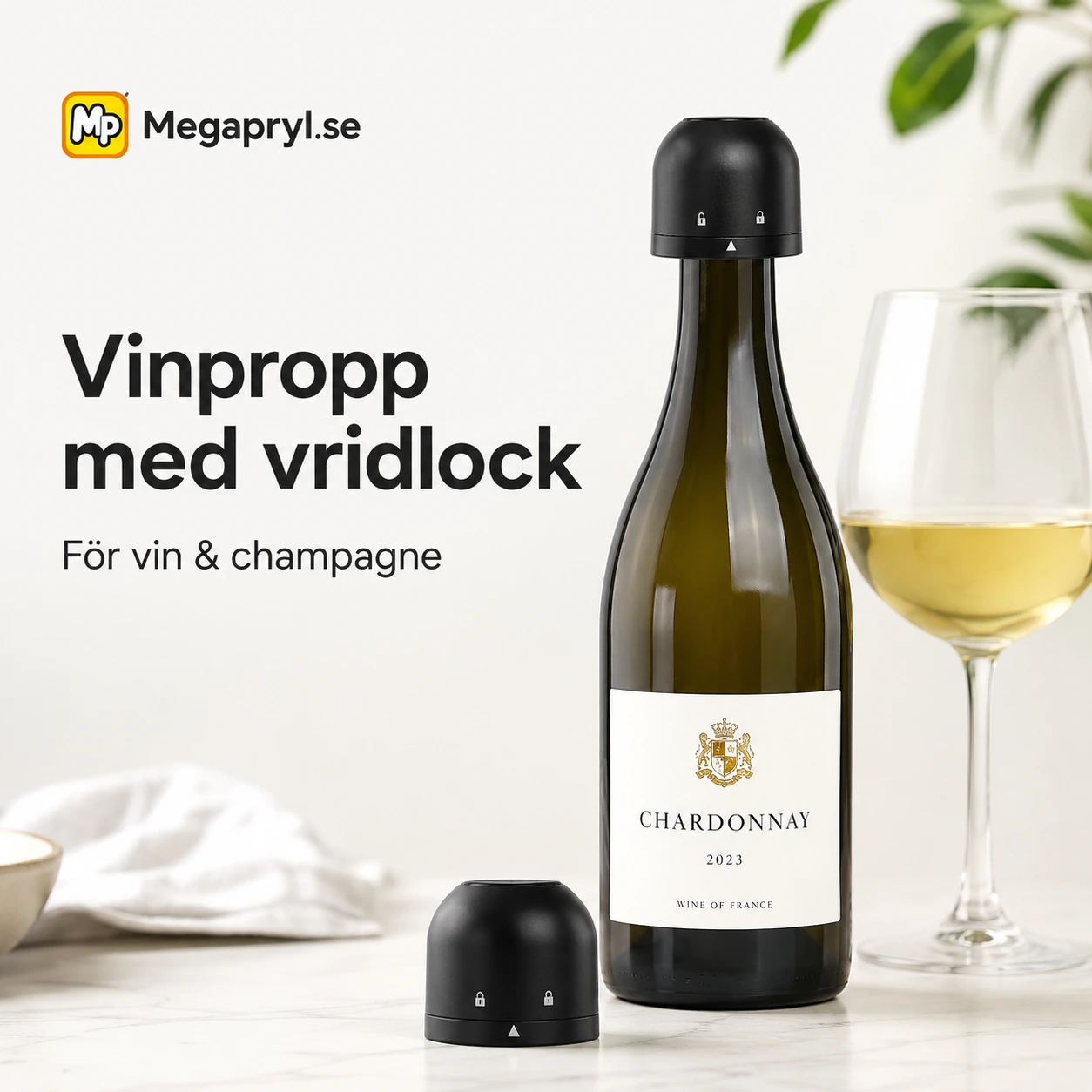 Vinpropp med Vridlock för Vin och Champagne
