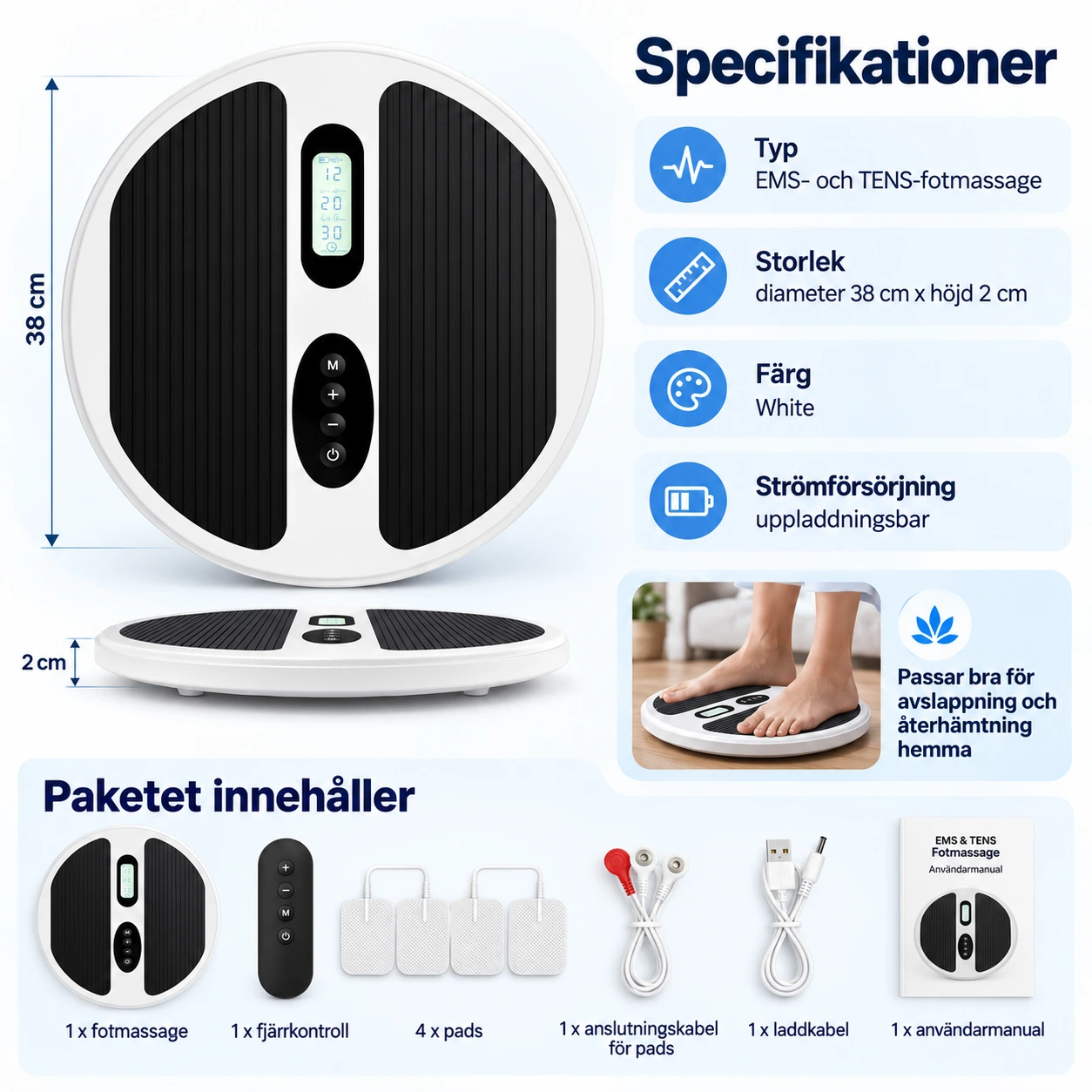 EMS fotmassage för fötter och ben med TENS-pads