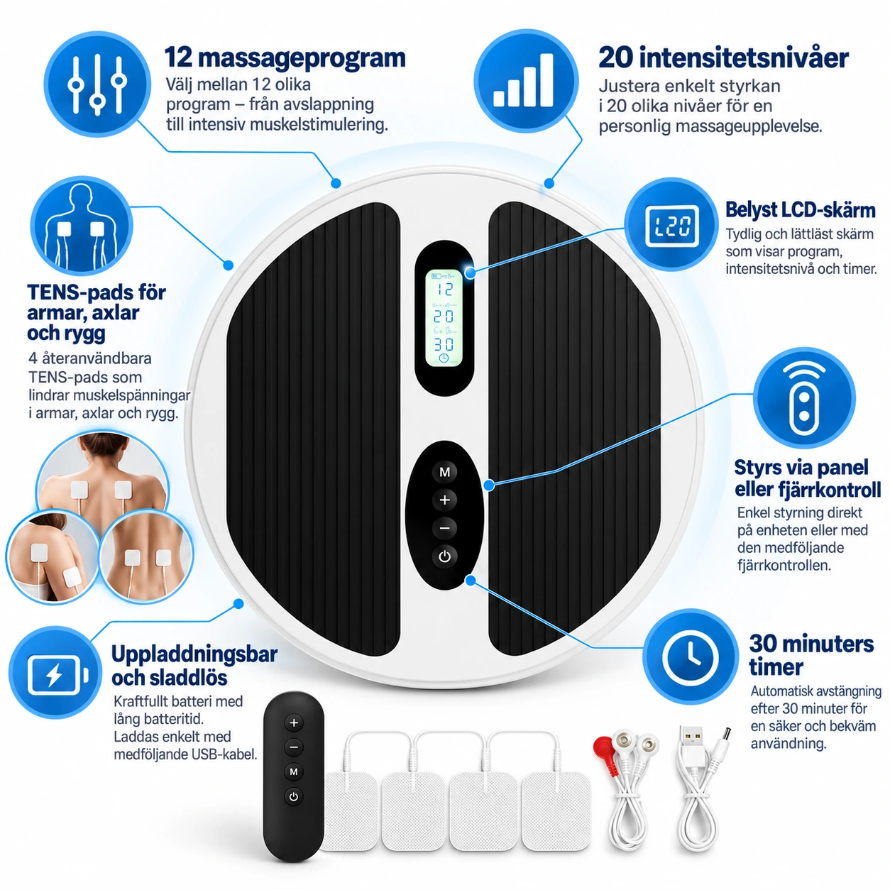 EMS fotmassage för fötter och ben med TENS-pads