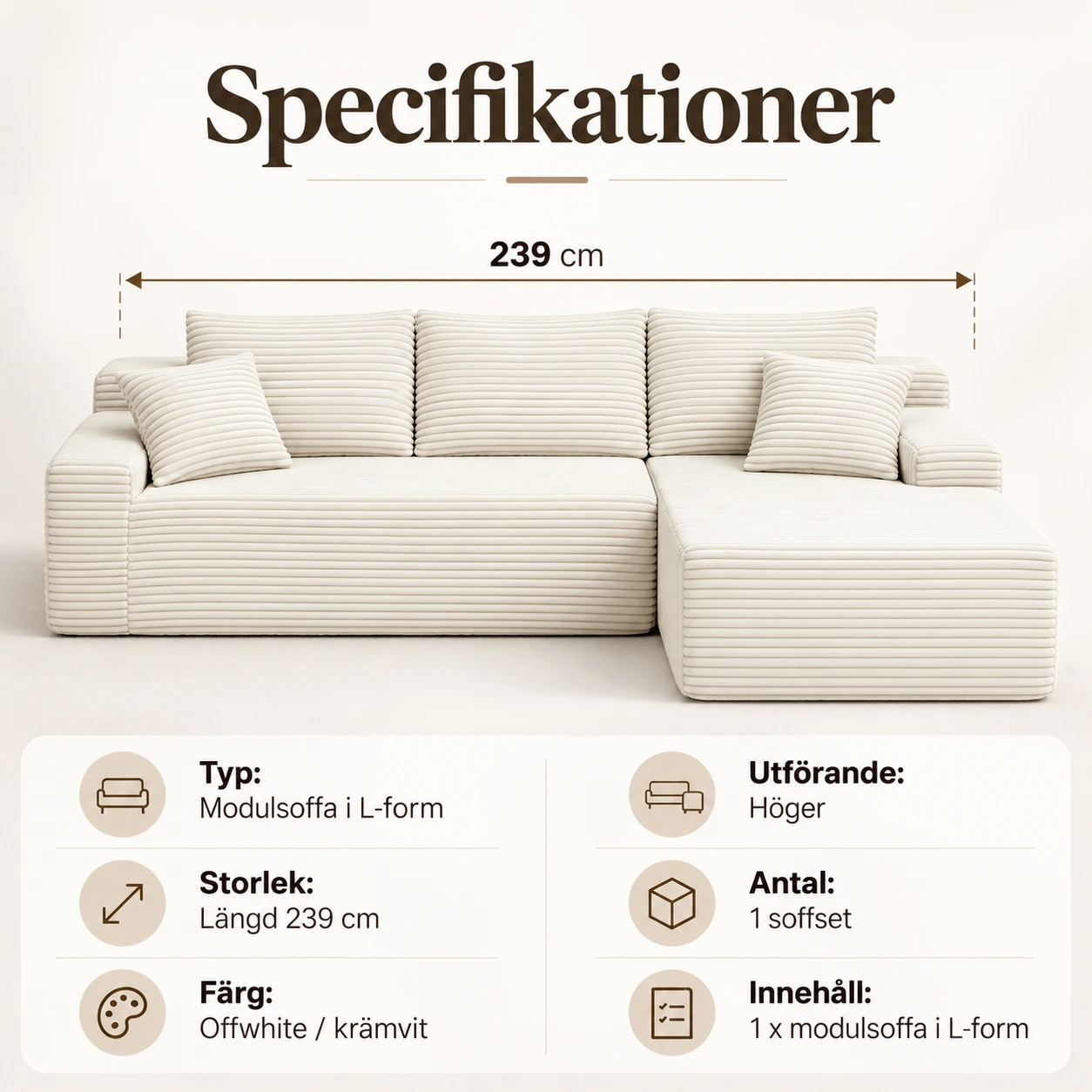 Modulsoffa L-form för vardagsrum och sovrum