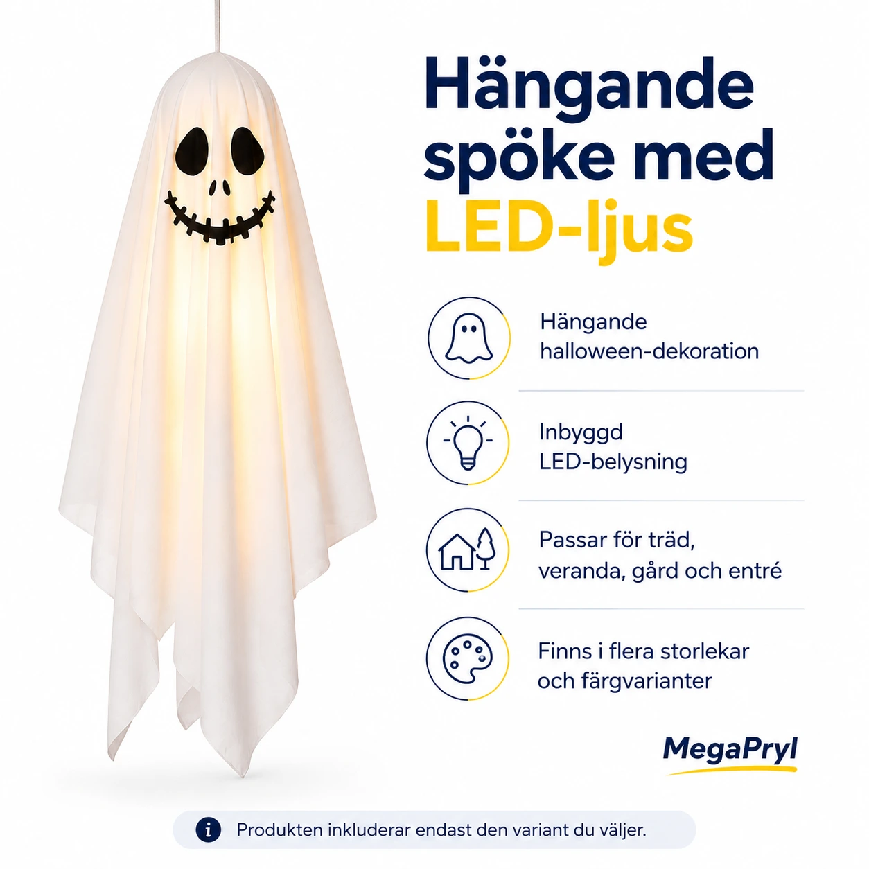 Hängande spöke med LED-ljus för halloween