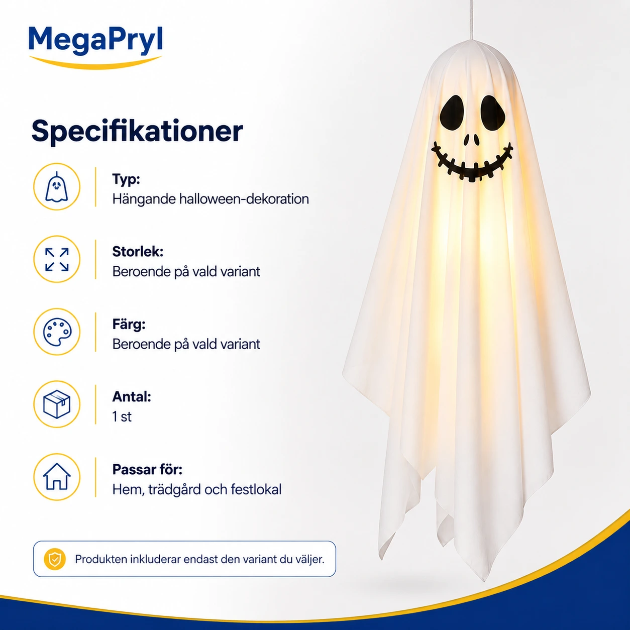 Hängande spöke med LED-ljus för halloween