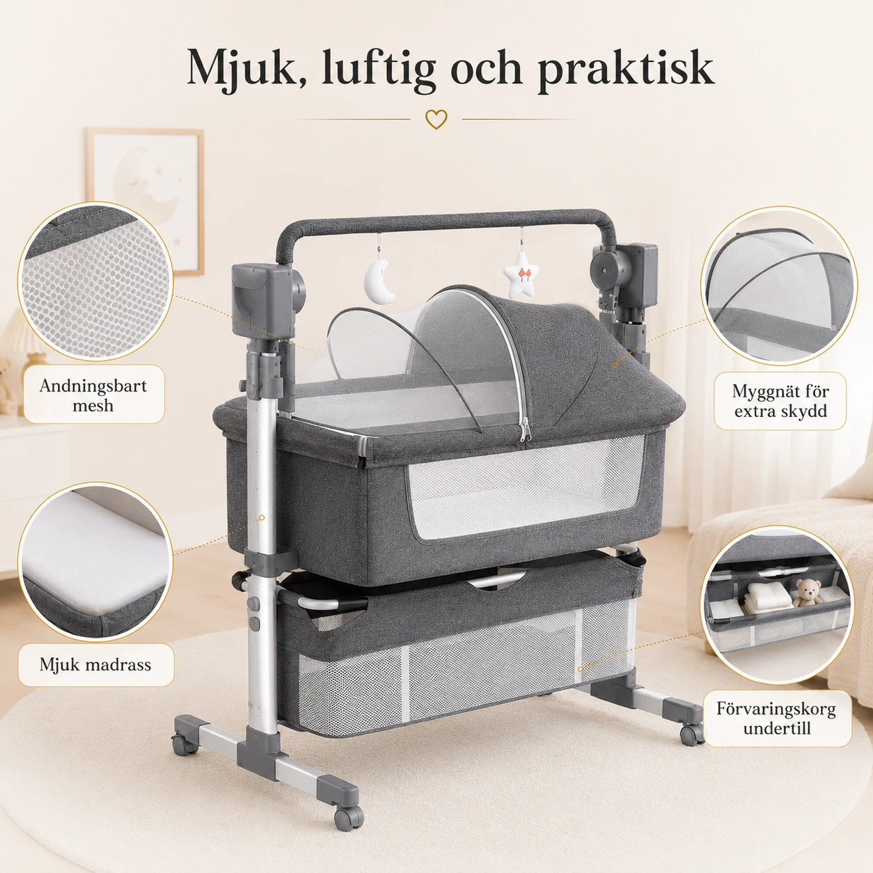 Babysäng 4-i-1 med Gunga och Bluetooth