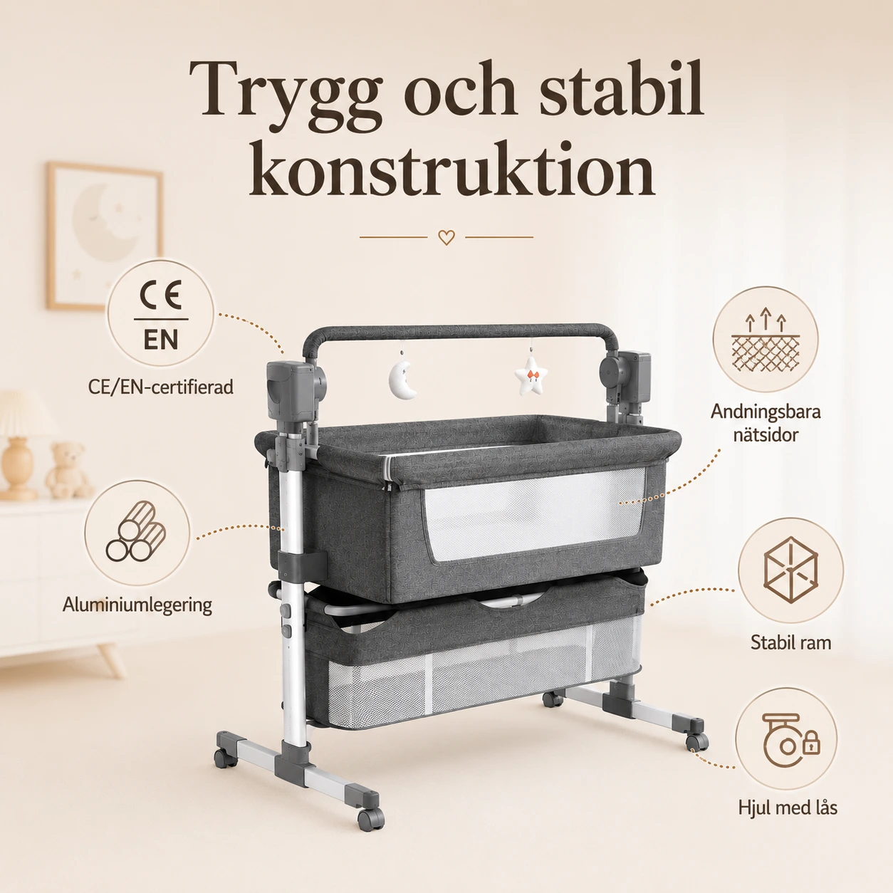 Babysäng 4-i-1 med Gunga och Bluetooth