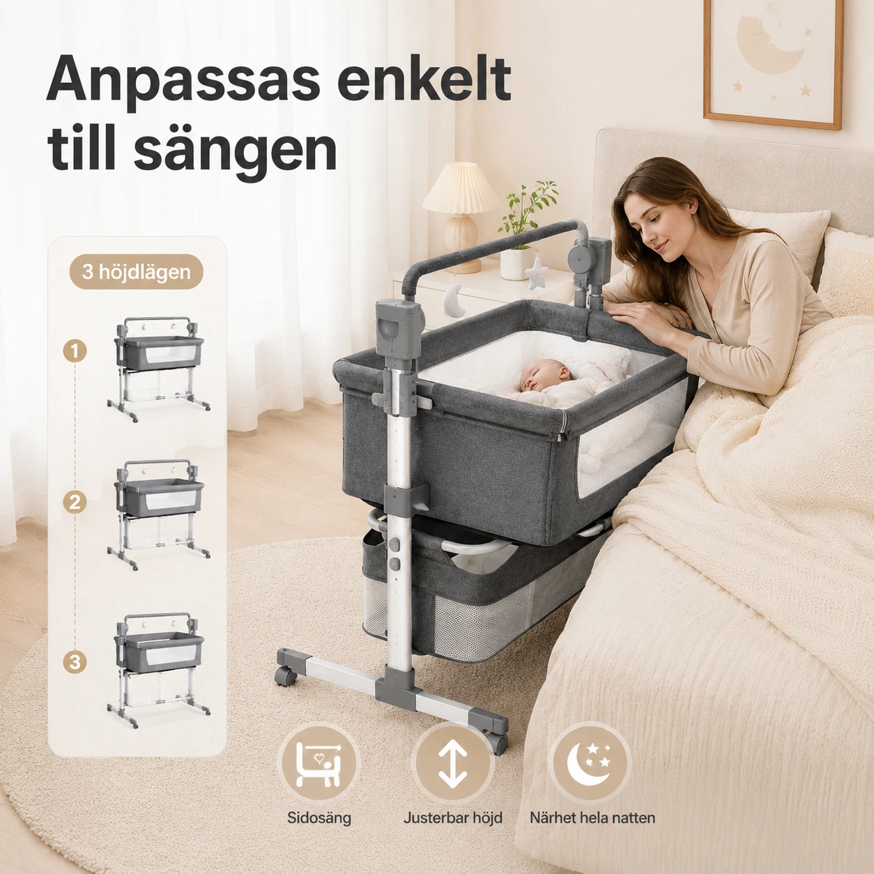 Babysäng 4-i-1 med Gunga och Bluetooth