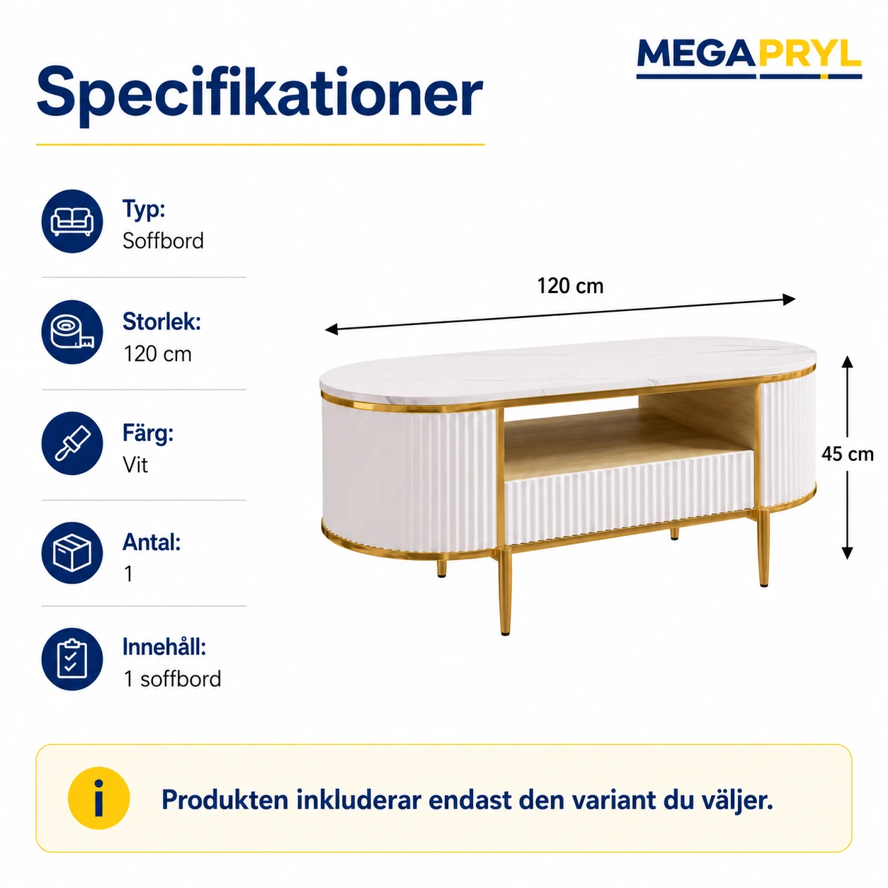 Ovalt soffbord med förvaring och låda