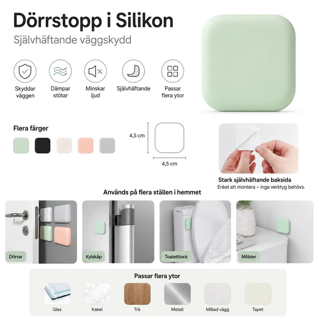 Dörrstopp i Silikon – Självhäftande Väggskydd