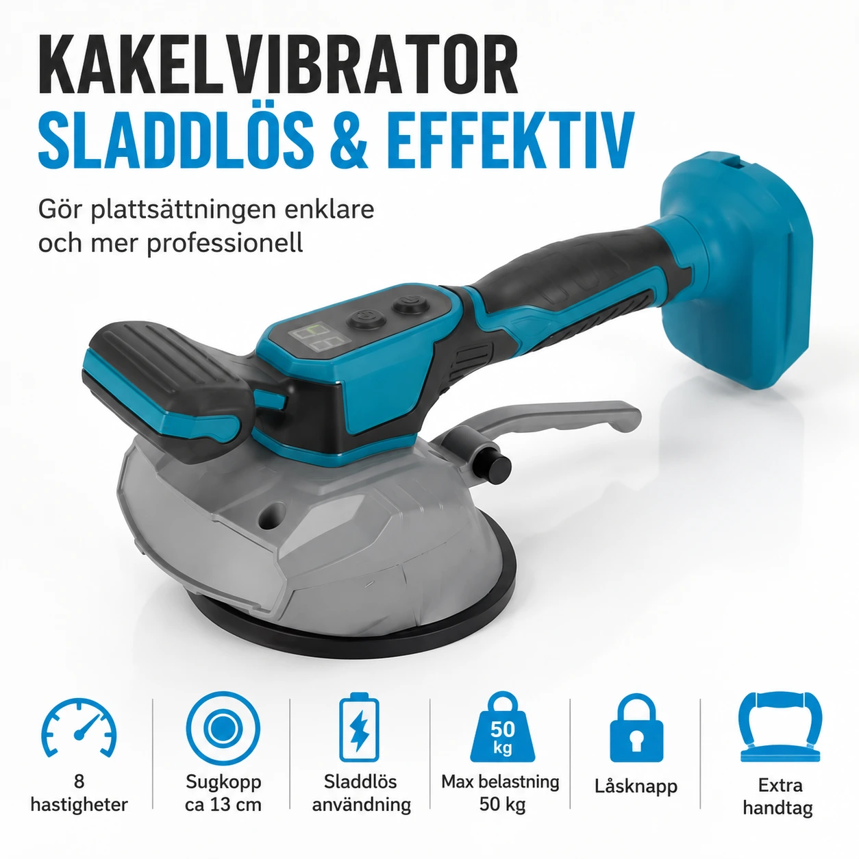 Kakelvibrator 8 Hastigheter för Plattläggning, Batteridriven
