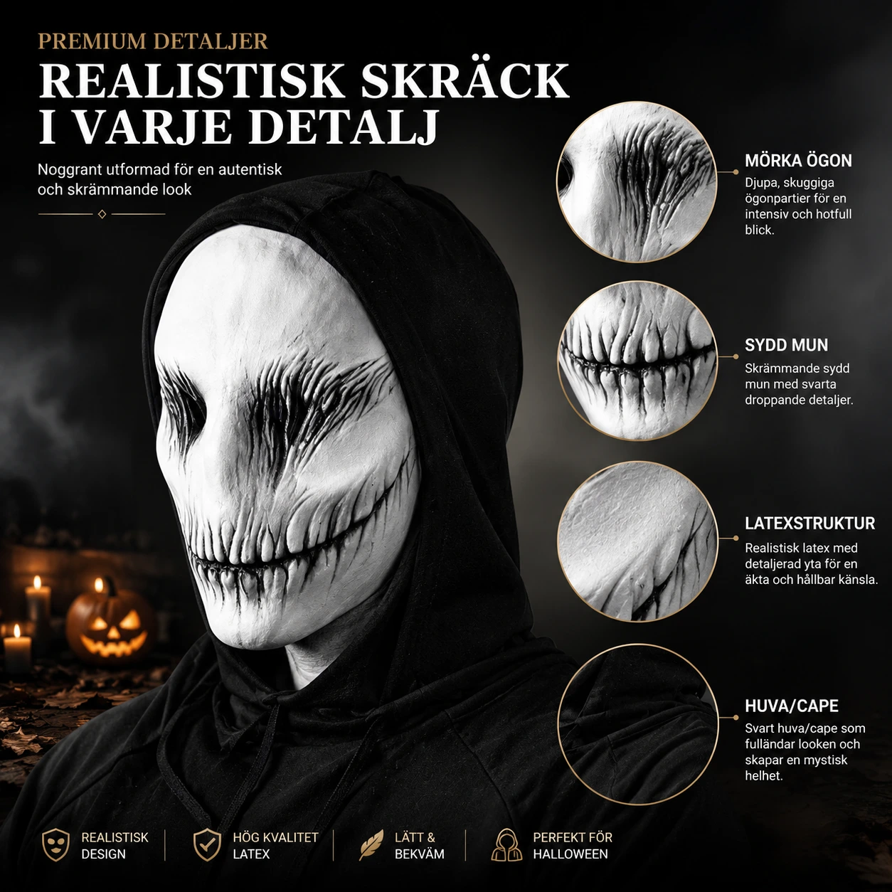Skull mask för Halloween i latex