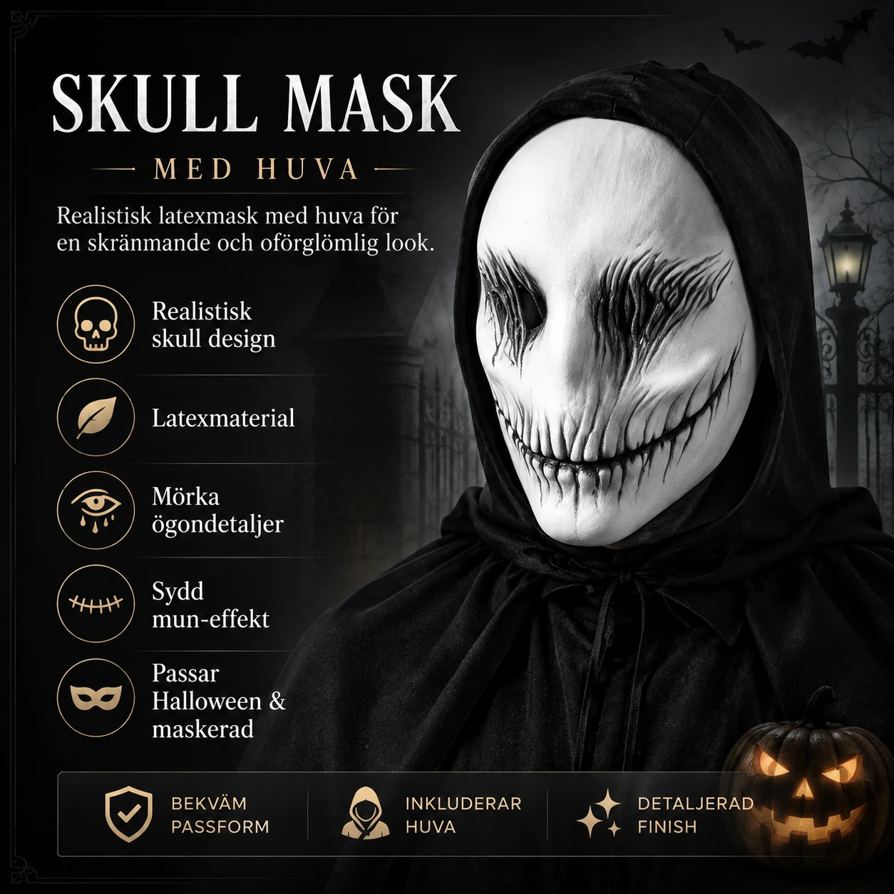 Skull mask för Halloween i latex