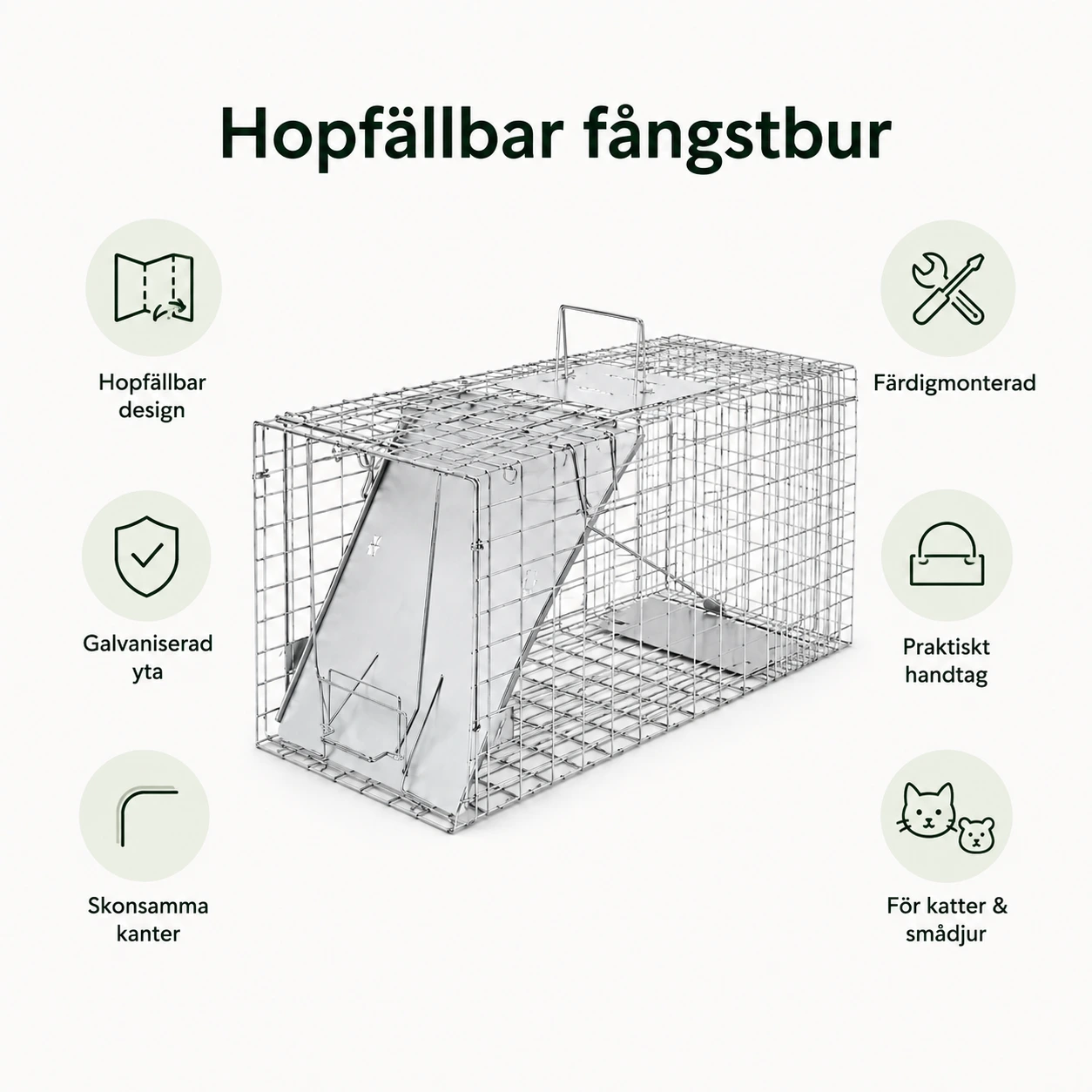 Hopfällbar fångstbur för katter och smådjur