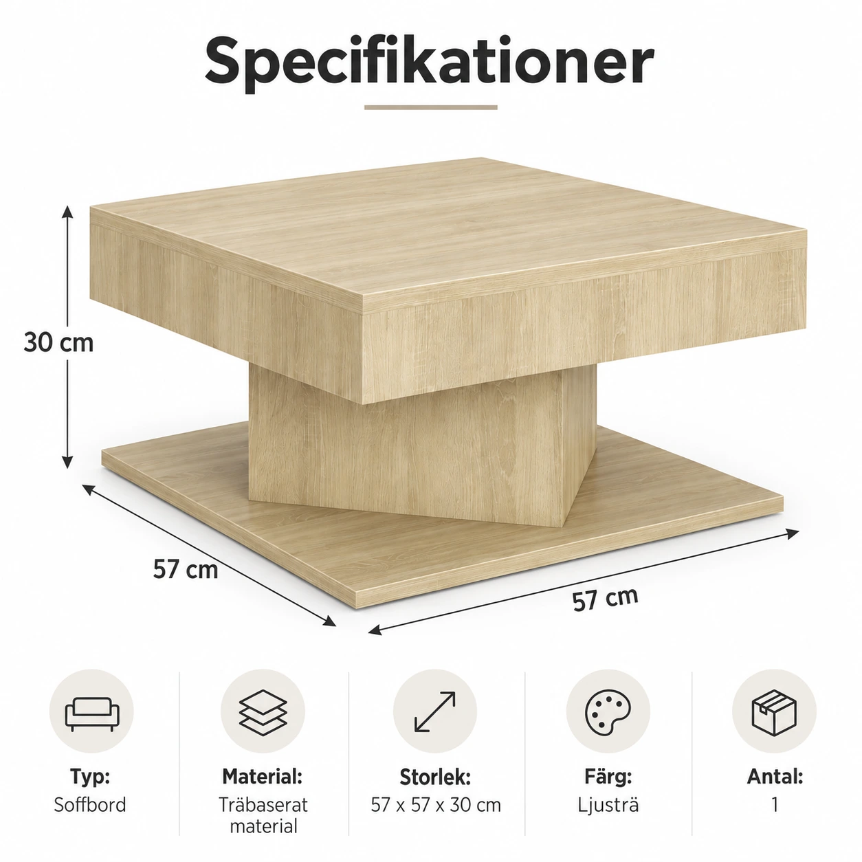 Soffbord i träbaserat material 57 x 57 x 30 cm