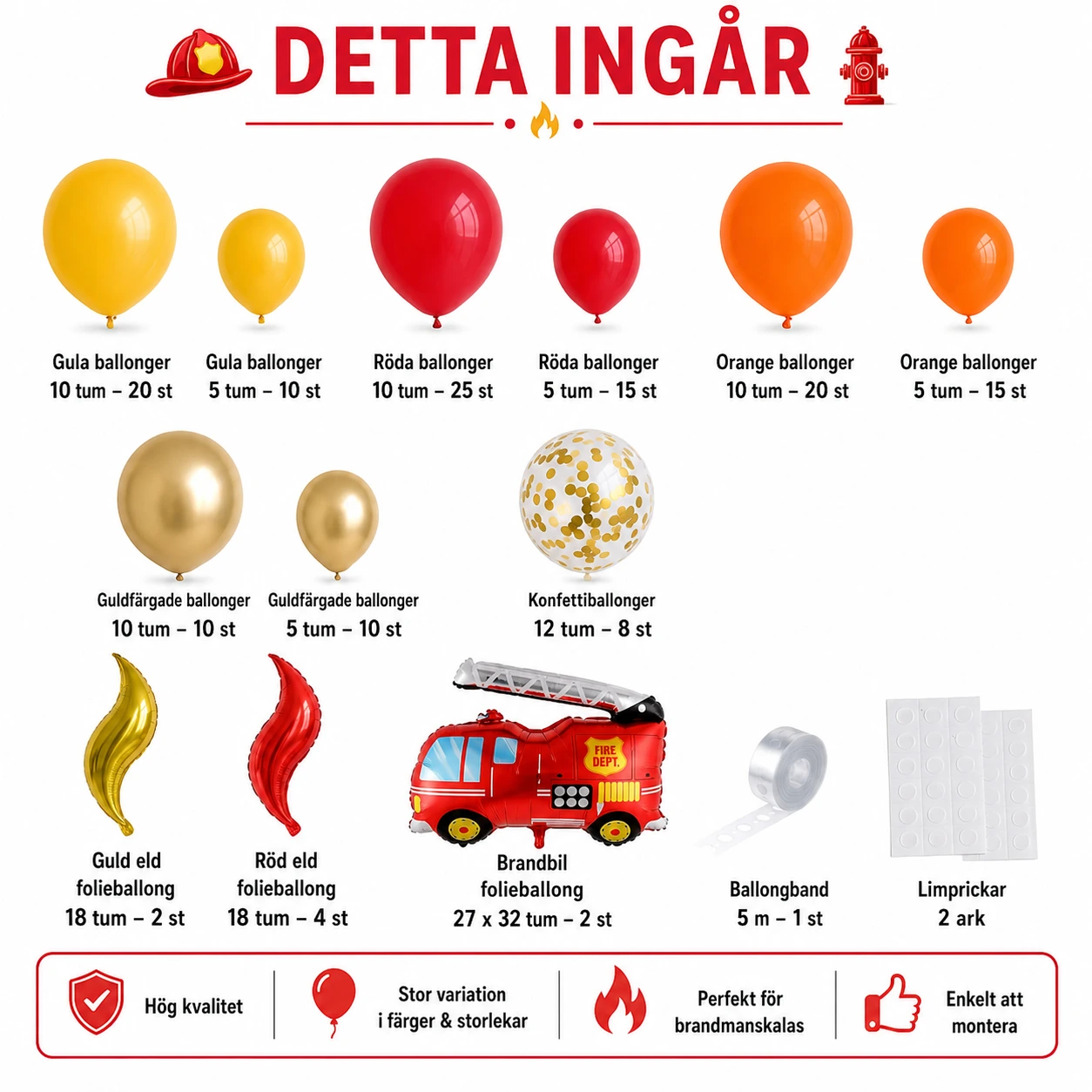 Brandbil Ballonggirlang 144 delar – Brandmanskalas