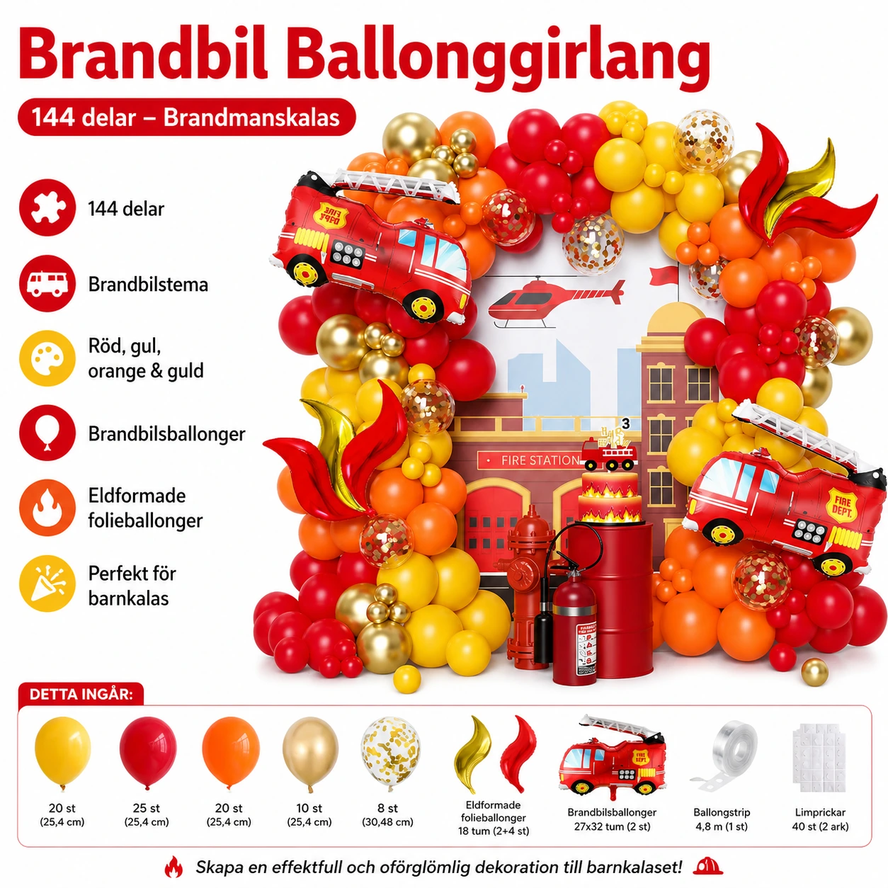 Brandbil Ballonggirlang 144 delar – Brandmanskalas