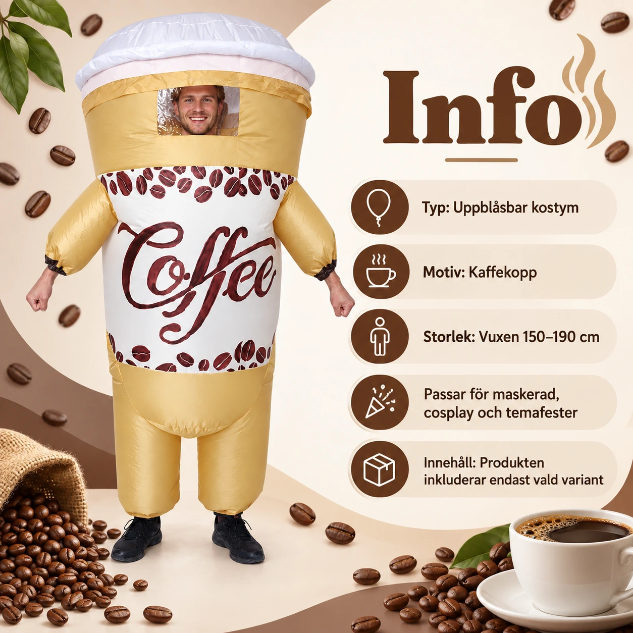 Uppblåsbar Rolig Kaffekopp Kostym för Vuxna