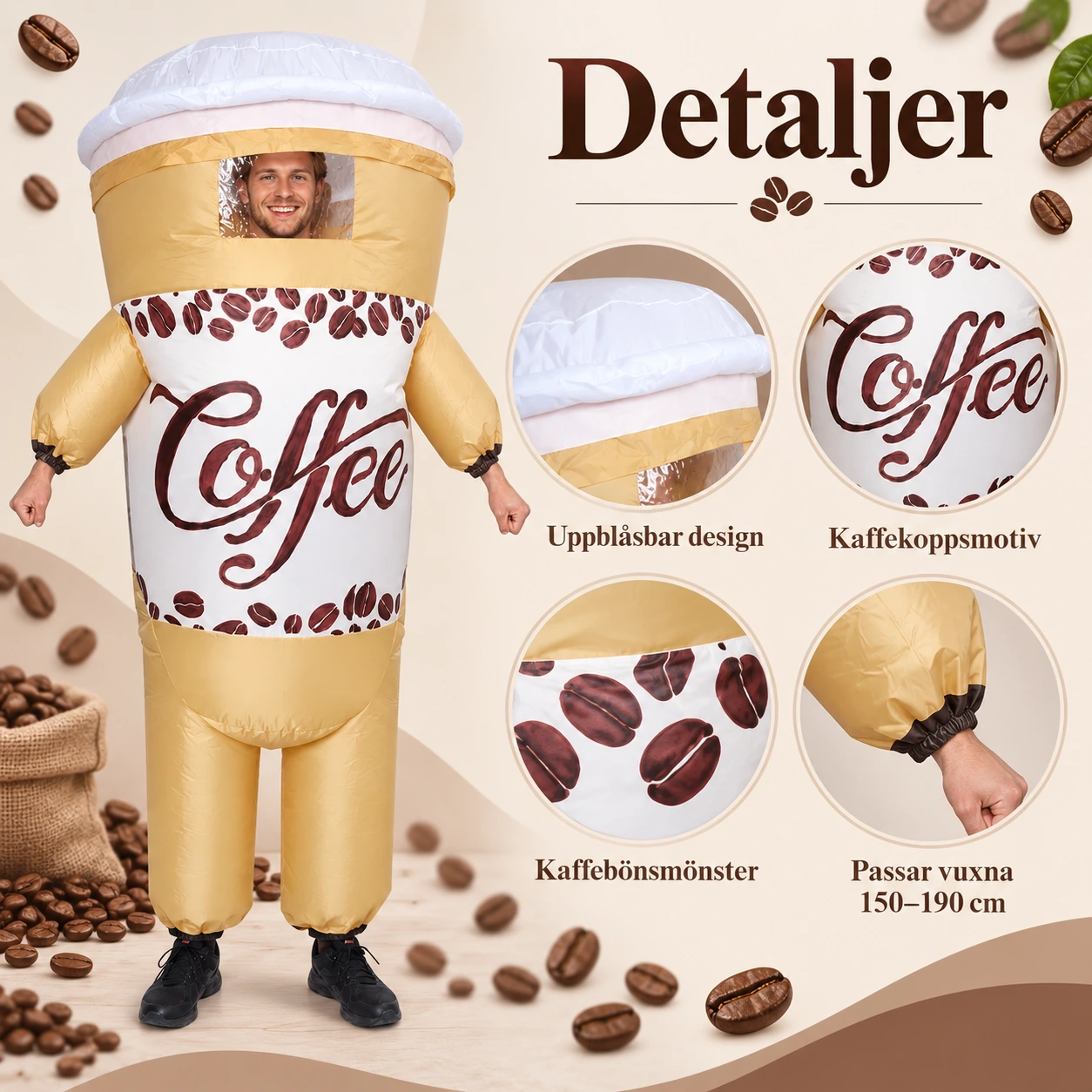 Uppblåsbar Rolig Kaffekopp Kostym för Vuxna