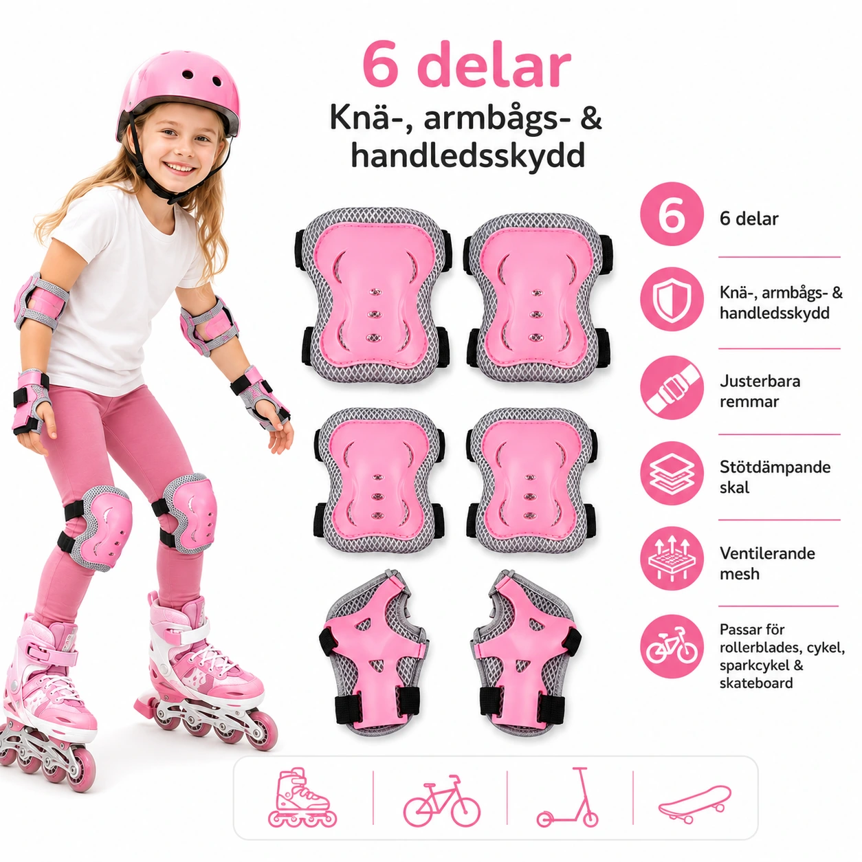 Skyddset Barn 6 delar – Knä-, Armbågs- & Handledsskydd