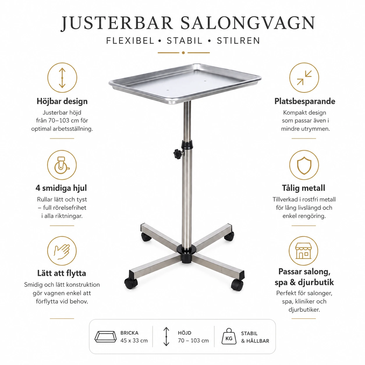Salongsvagn med Hjul i Rostfritt Stål – Höjbar