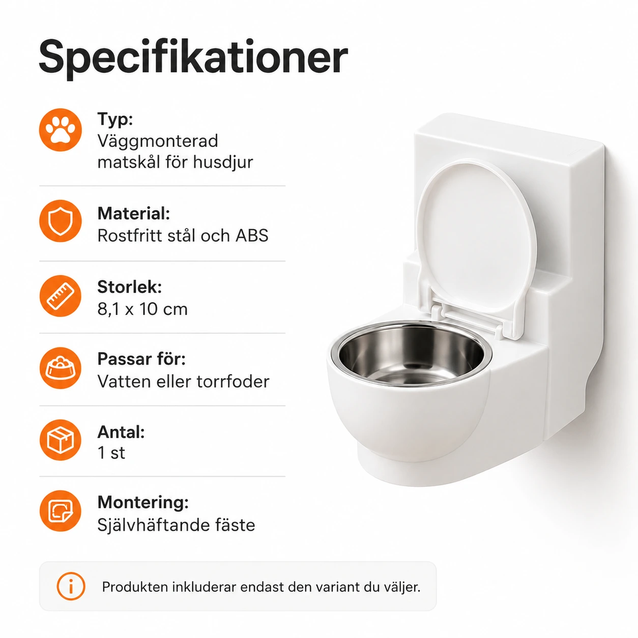 Väggmonterad matskål för katt med avtagbar innerdel