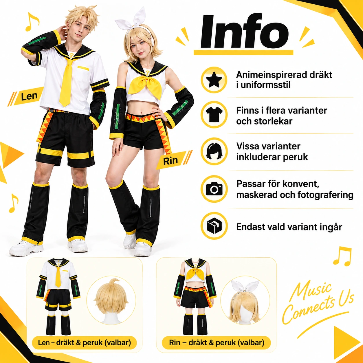Anime Cosplaydräkt med Uniform, Slips och Tillbehör