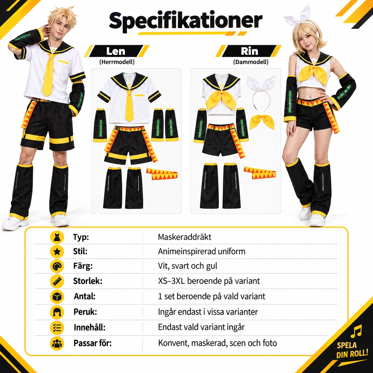 Anime Cosplaydräkt med Uniform, Slips och Tillbehör