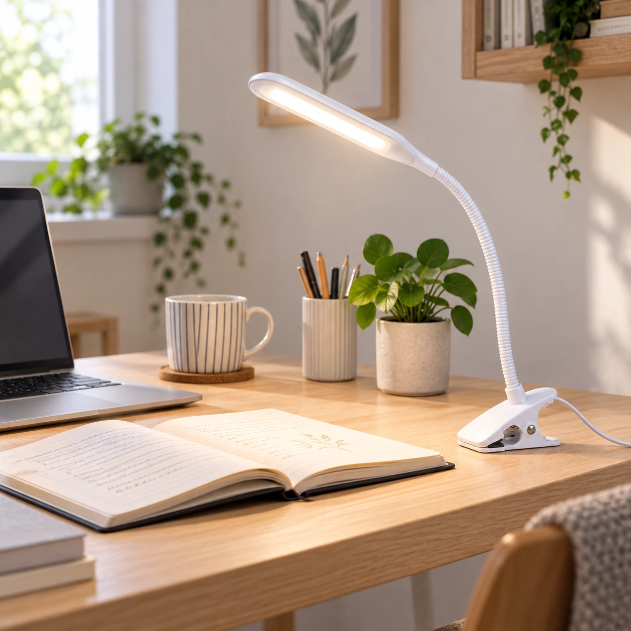 Klämbar LED-lampa för skrivbord och läsning, USB-driven