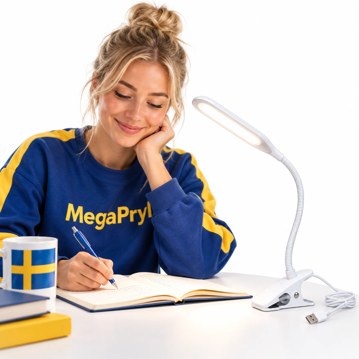 Klämbar LED-lampa för skrivbord och läsning, USB-driven
