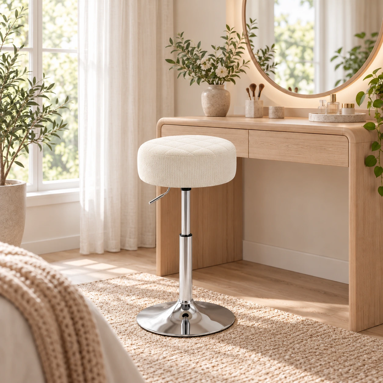 Justerbar barstol med rund sits och 360° rotation