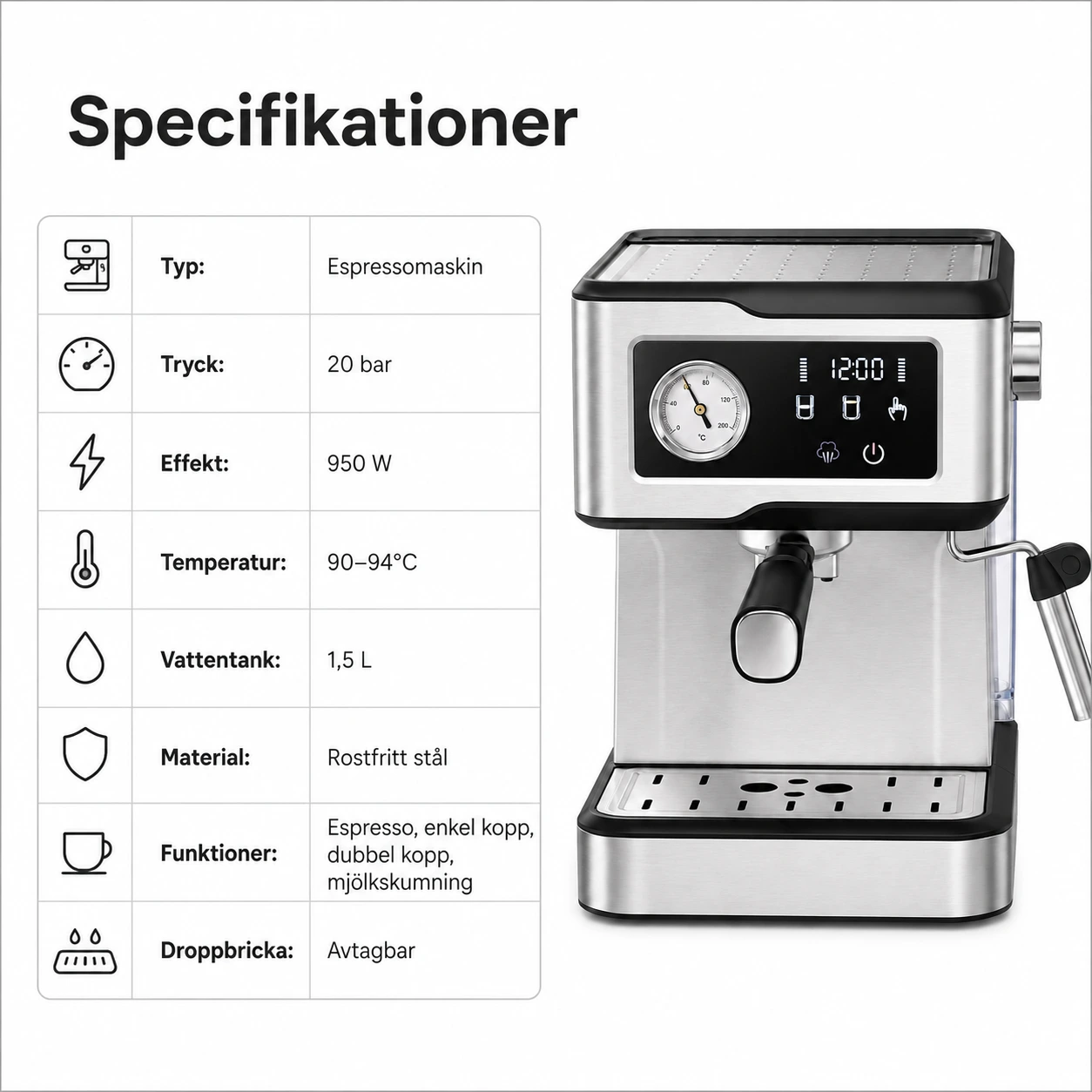 Espressomaskin 20 Bar med Smart Touch