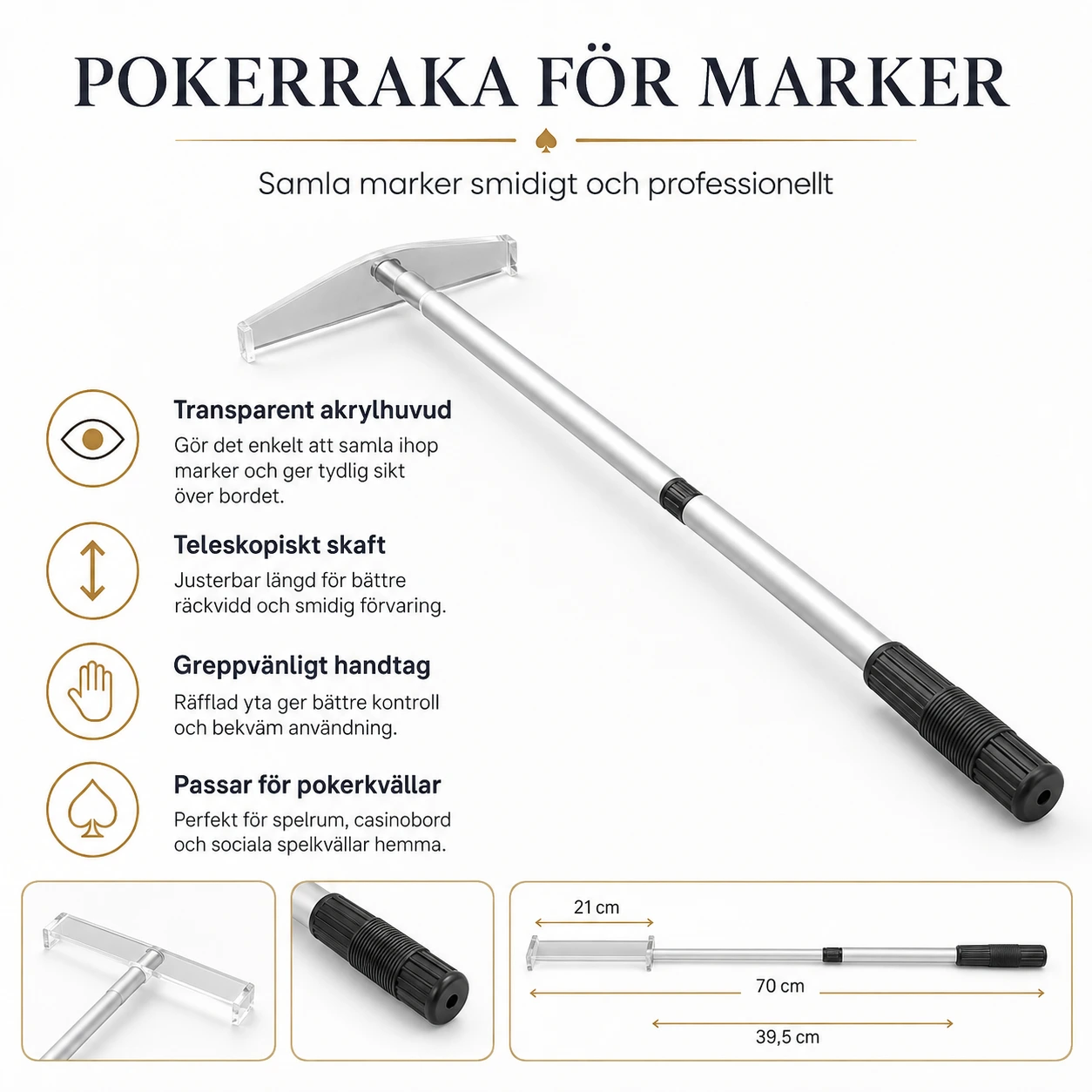 Pokerraka för marker med teleskopskaft